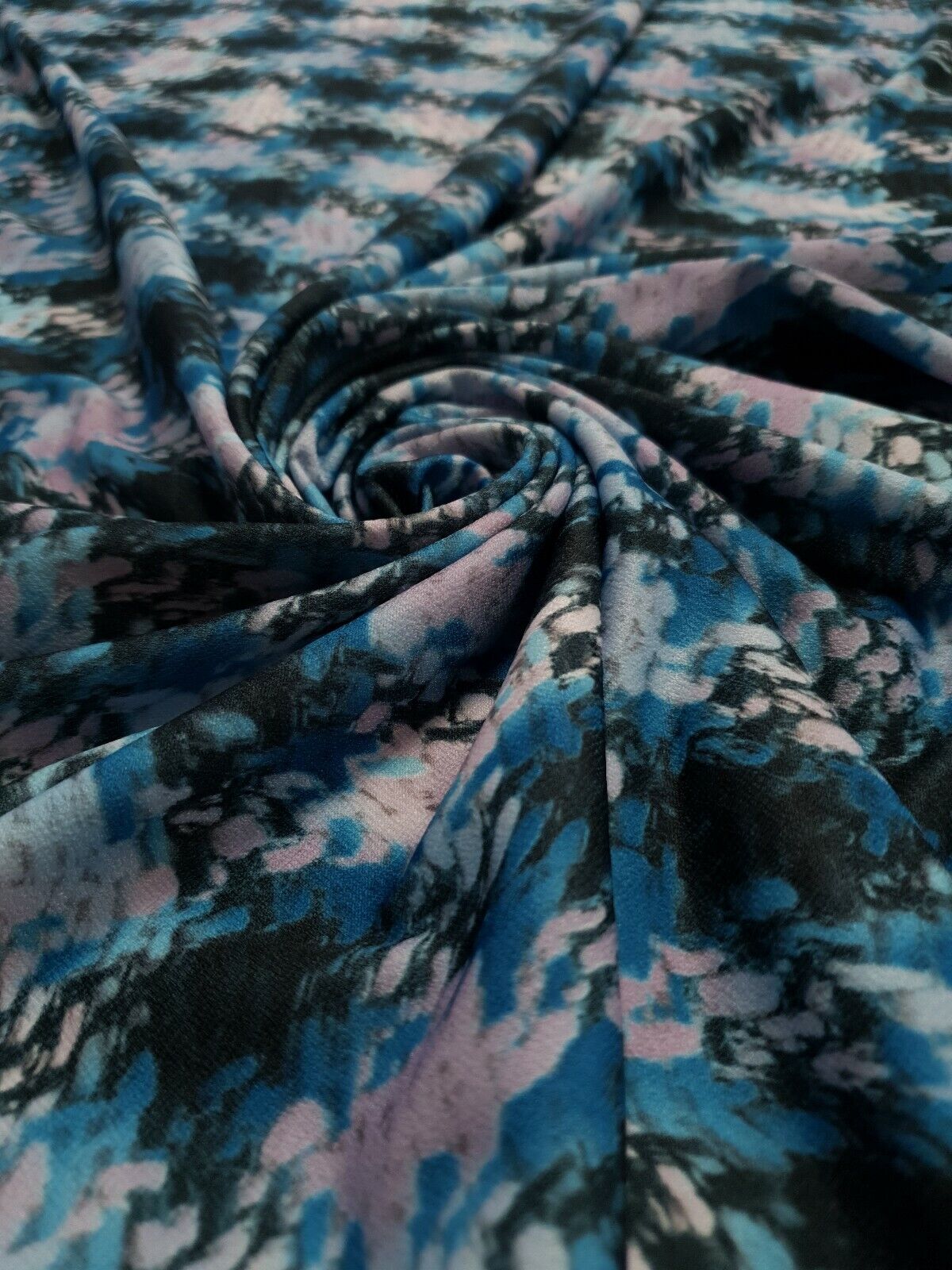 Blue Mix Printed Lightweight Jersey Crepe Fabric 4 Way Stretch