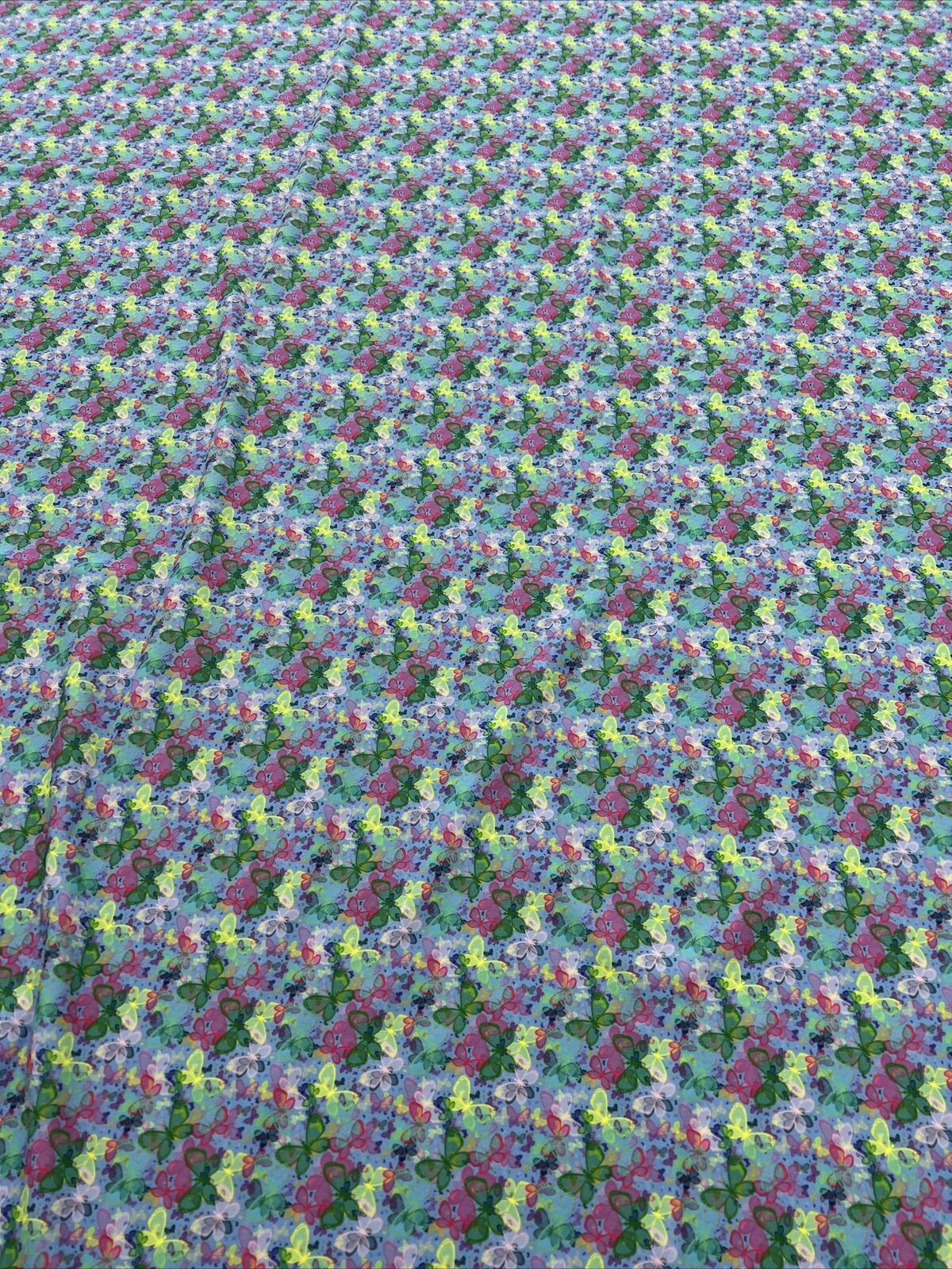 Blue Multi Butterfly Printed Scuba Crepe Jersey Fabric 4 Way Stretch