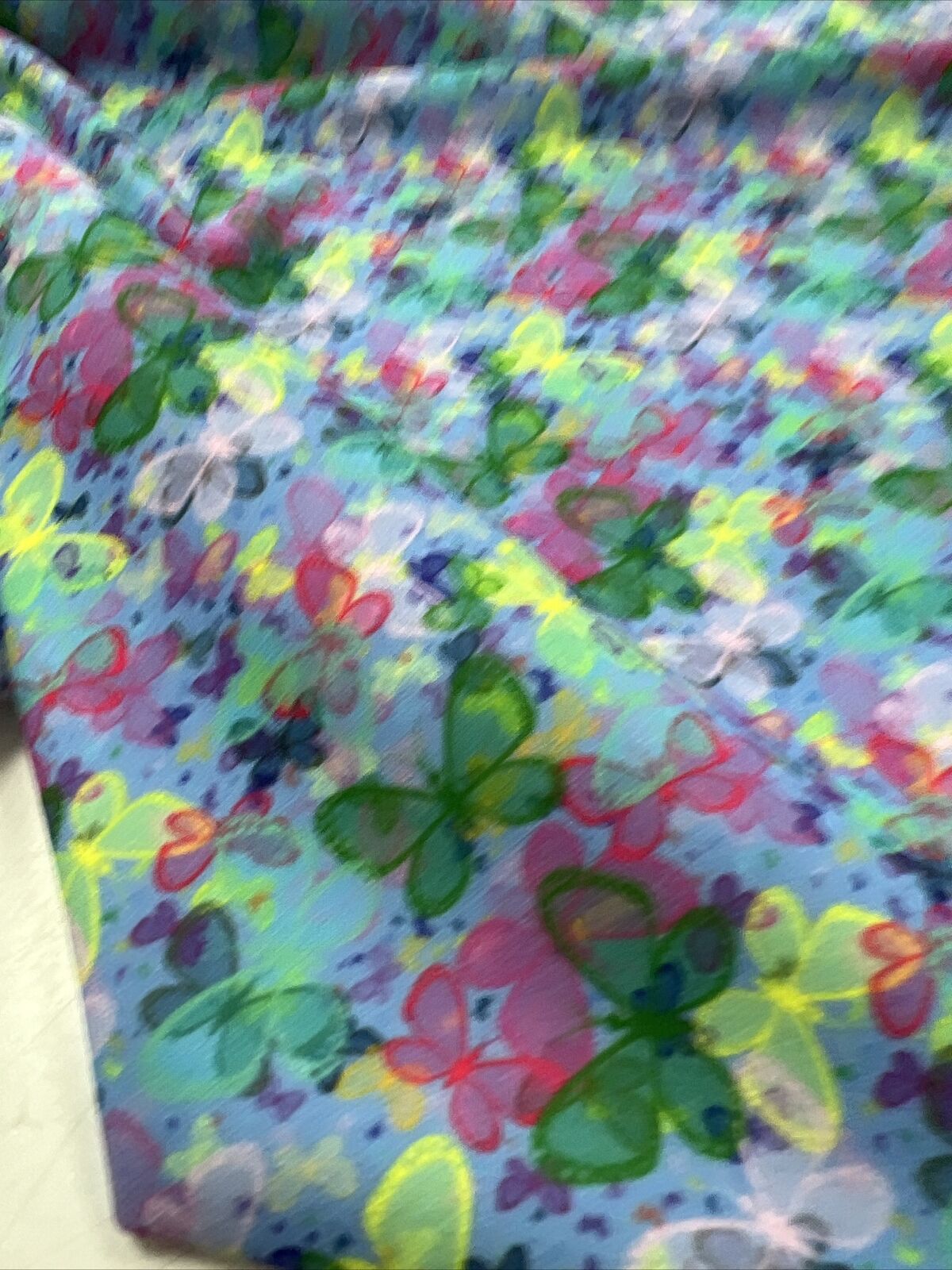 Blue Multi Butterfly Printed Scuba Crepe Jersey Fabric 4 Way Stretch
