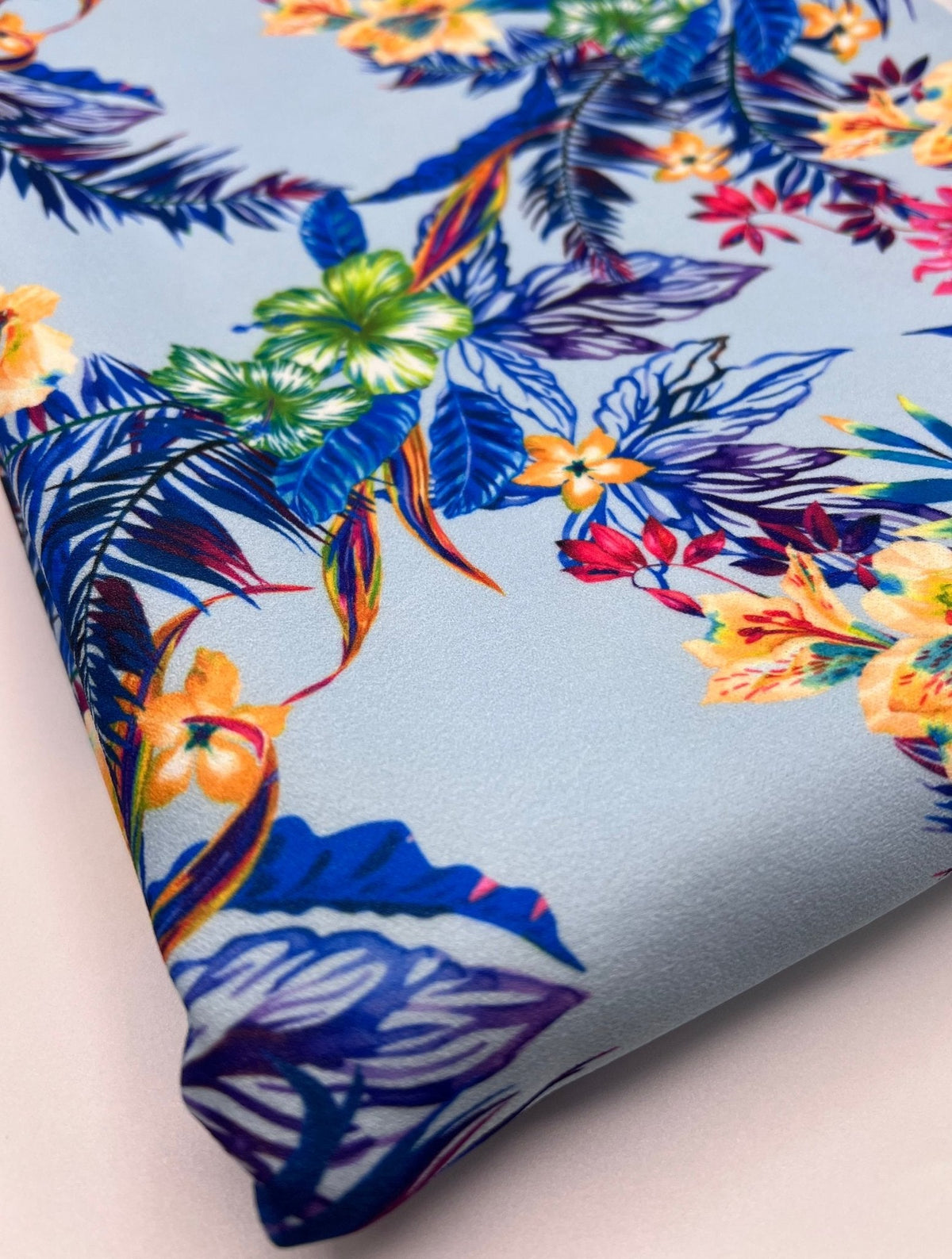 Blue Multi Floral Printed Scuba Crepe Jersey Fabric 4 Way Stretch