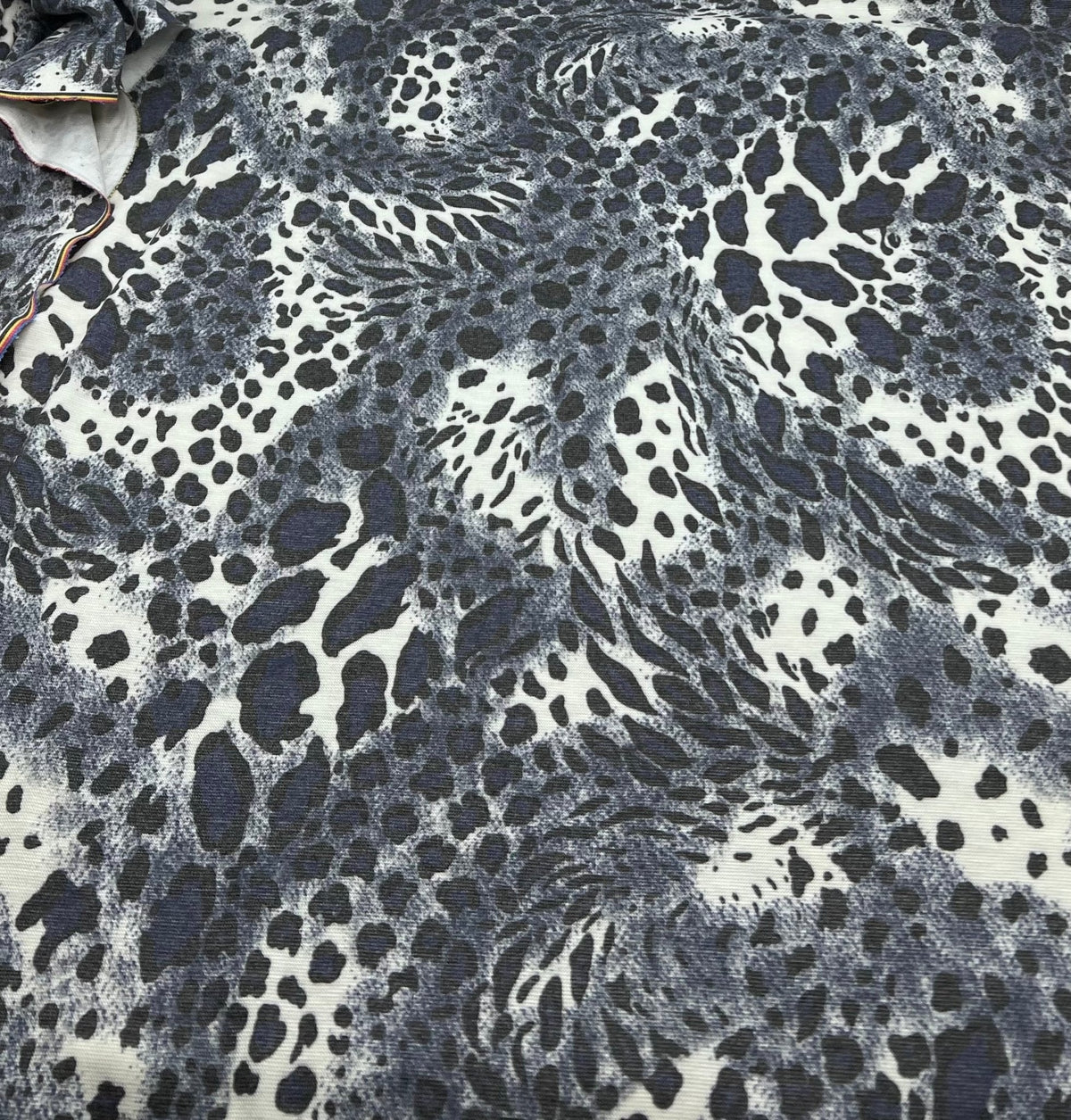 Blue Navy Leopard Knit Stretch Fabric