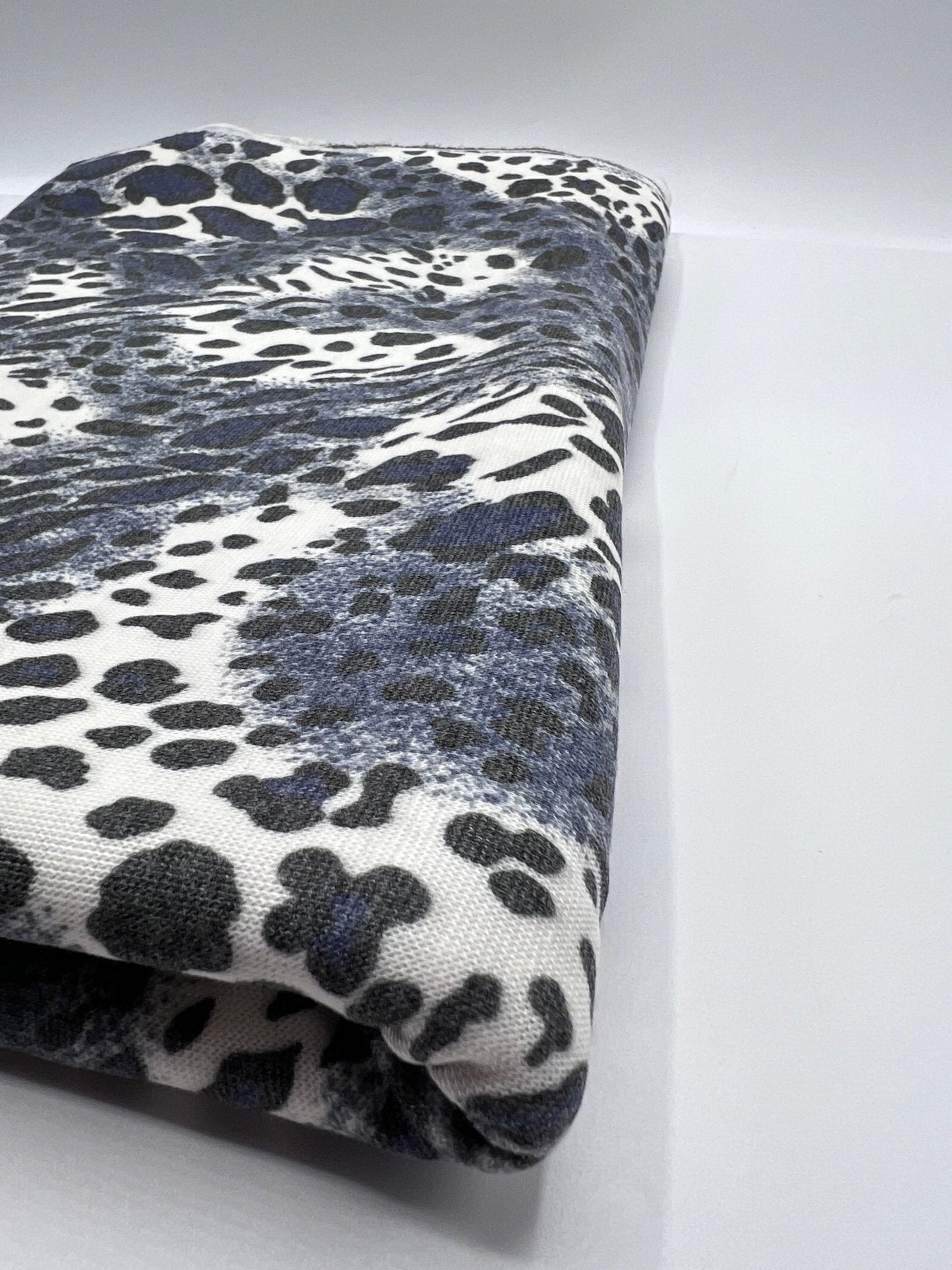 Blue Navy Leopard Knit Stretch Fabric