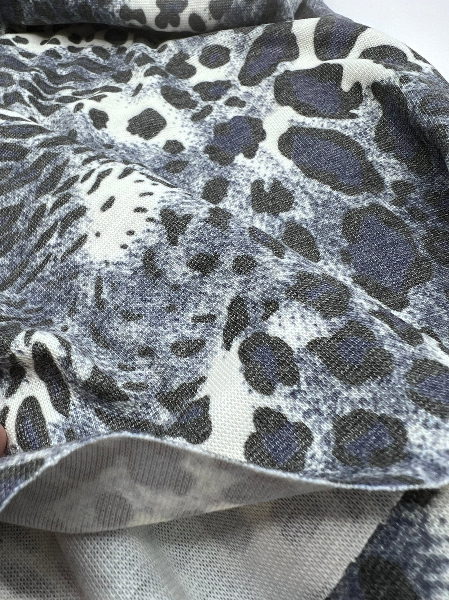 Blue Navy Leopard Knit Stretch Fabric