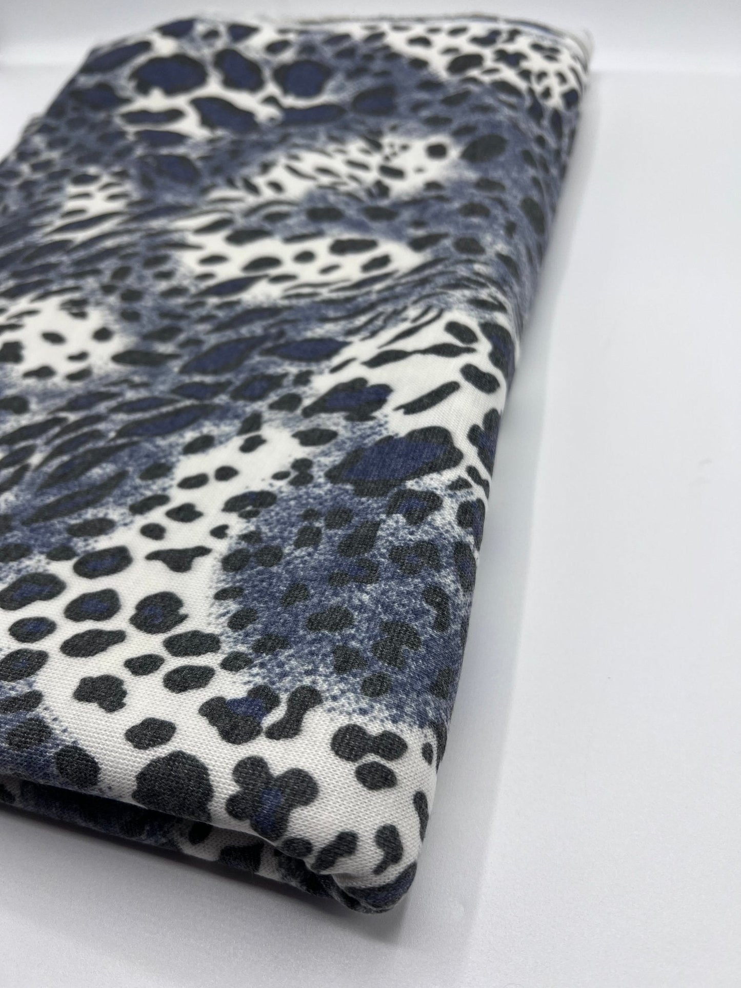 Blue Navy Leopard Knit Stretch Fabric