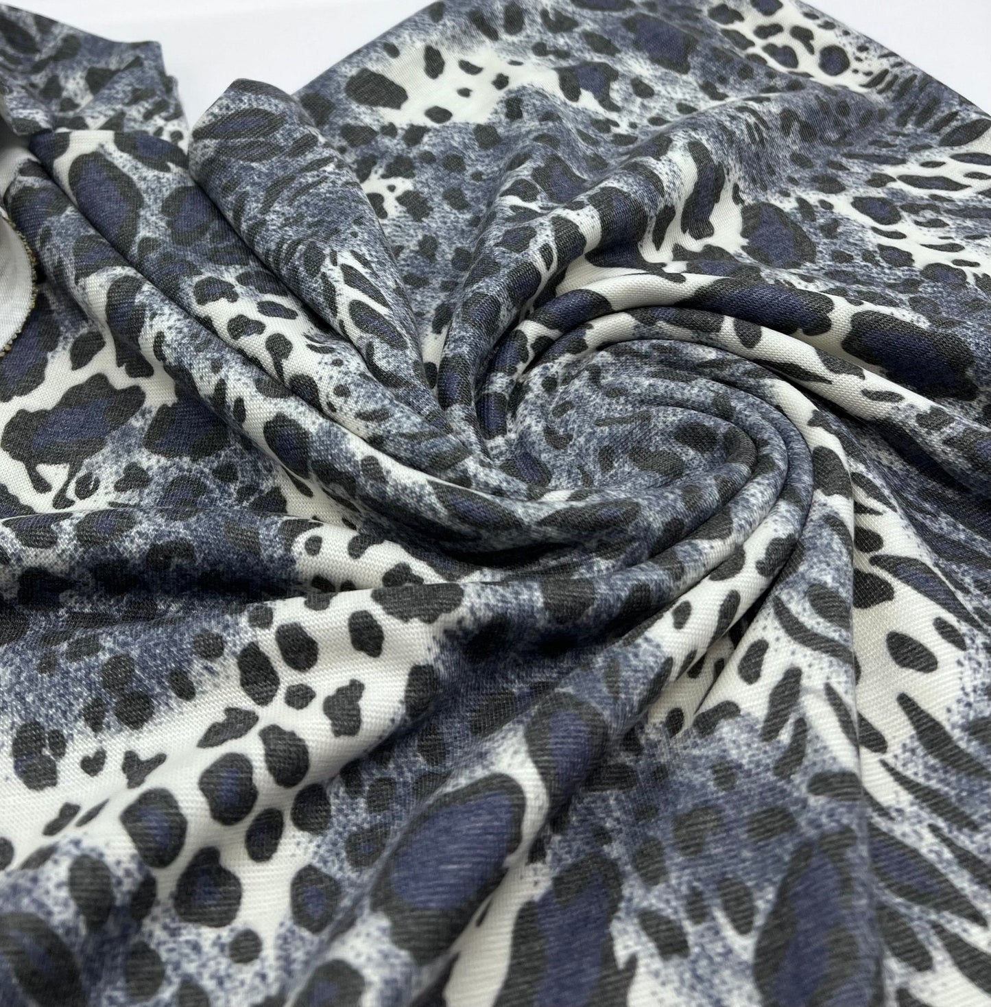 Blue Navy Leopard Knit Stretch Fabric