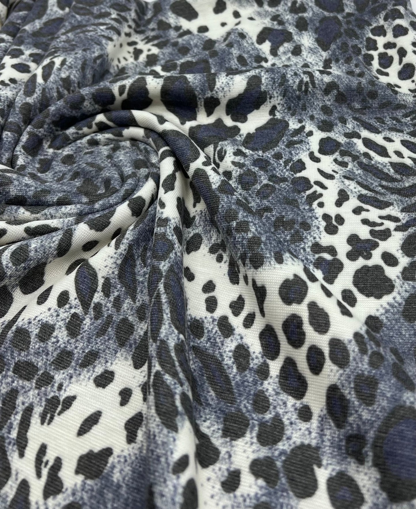 Blue Navy Leopard Knit Stretch Fabric