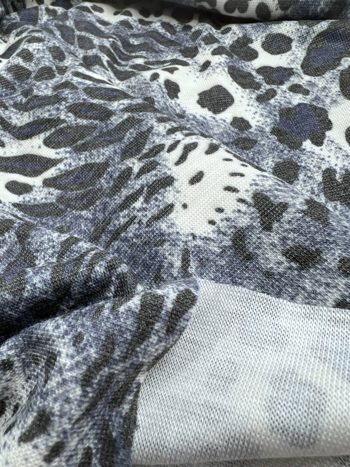 Blue Navy Leopard Knit Stretch Fabric