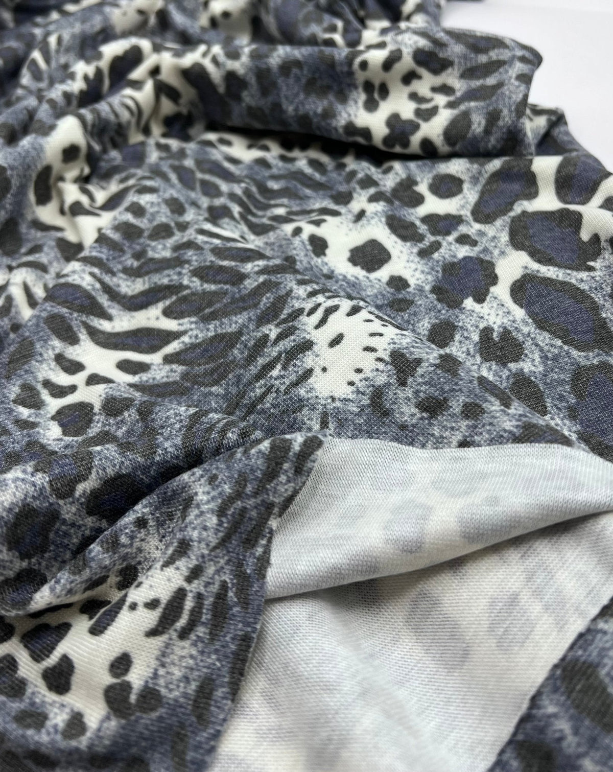 Blue Navy Leopard Knit Stretch Fabric