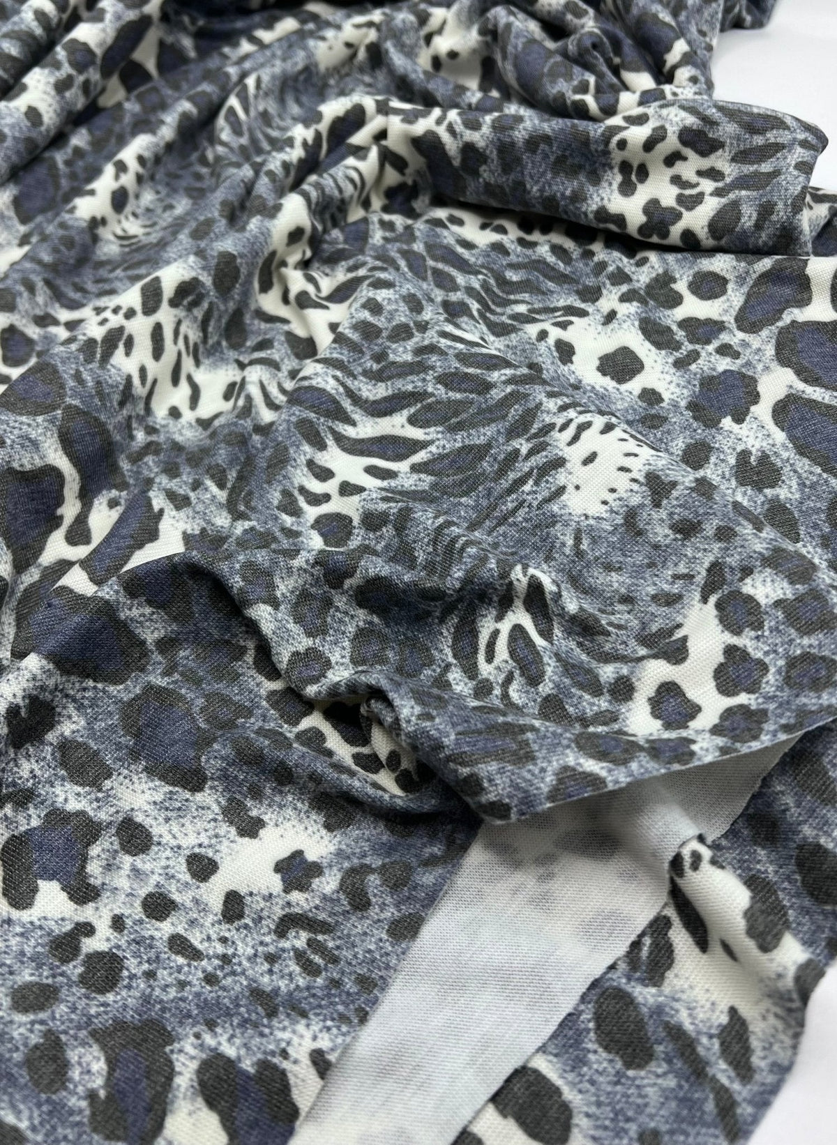 Blue Navy Leopard Knit Stretch Fabric