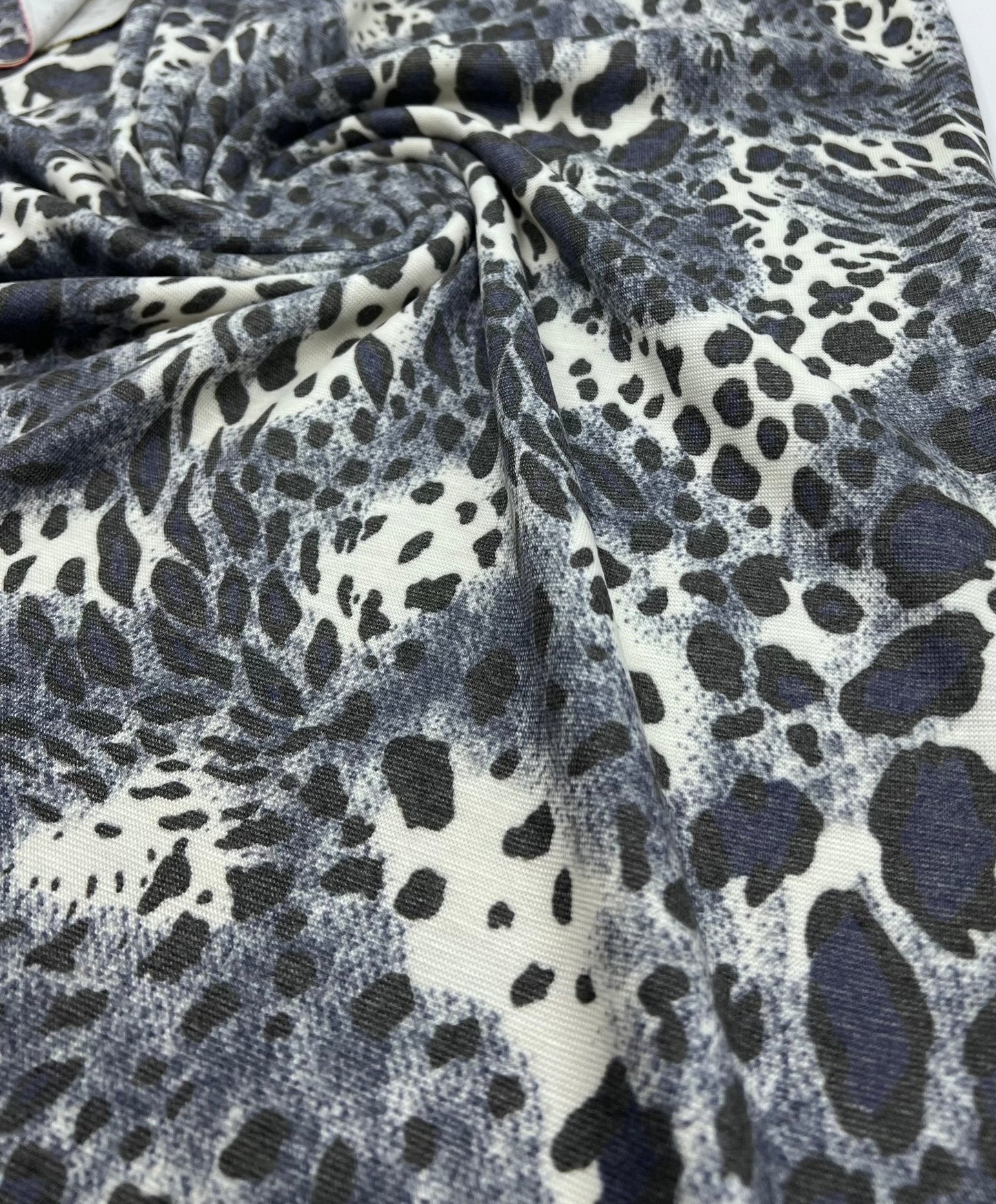 Blue Navy Leopard Knit Stretch Fabric