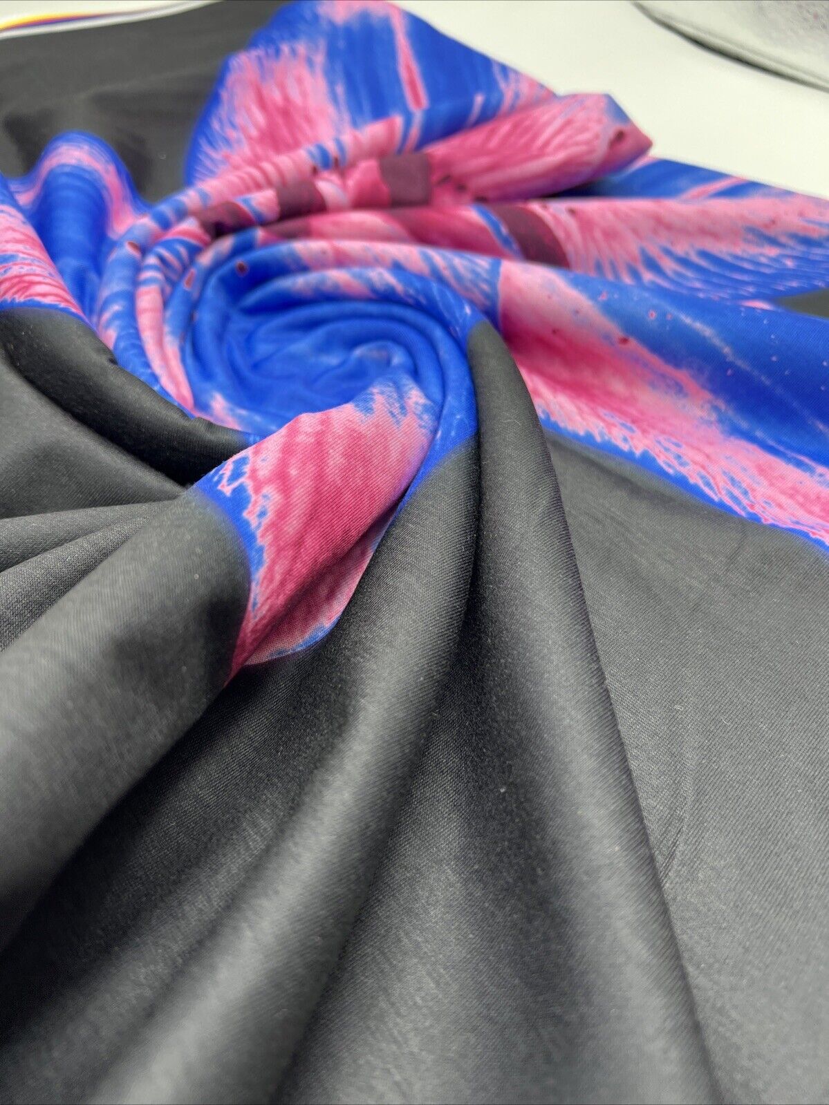 Blue Pink Large Floral Print Spun Poly Stretch Fabric