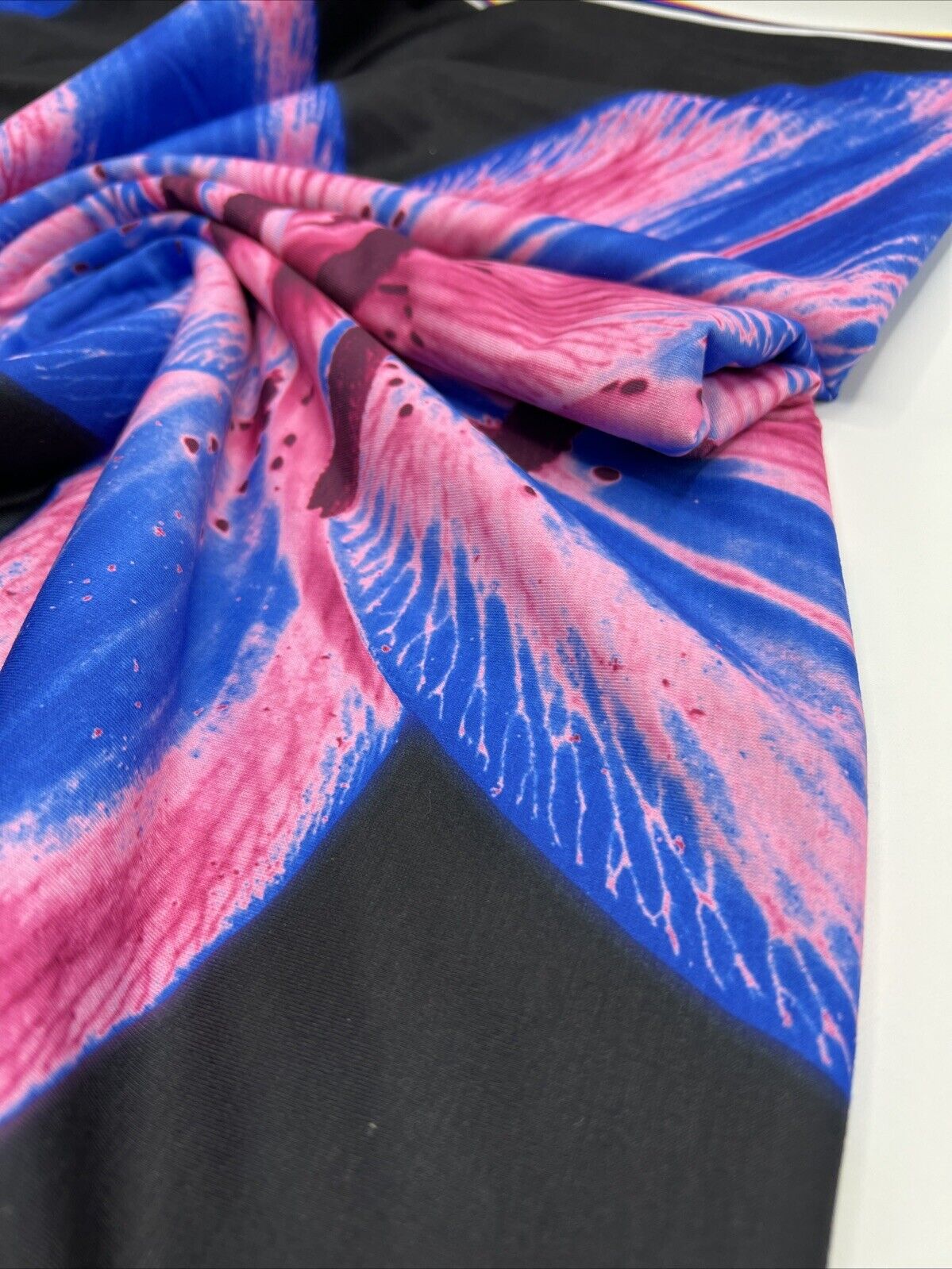 Blue Pink Large Floral Print Spun Poly Stretch Fabric