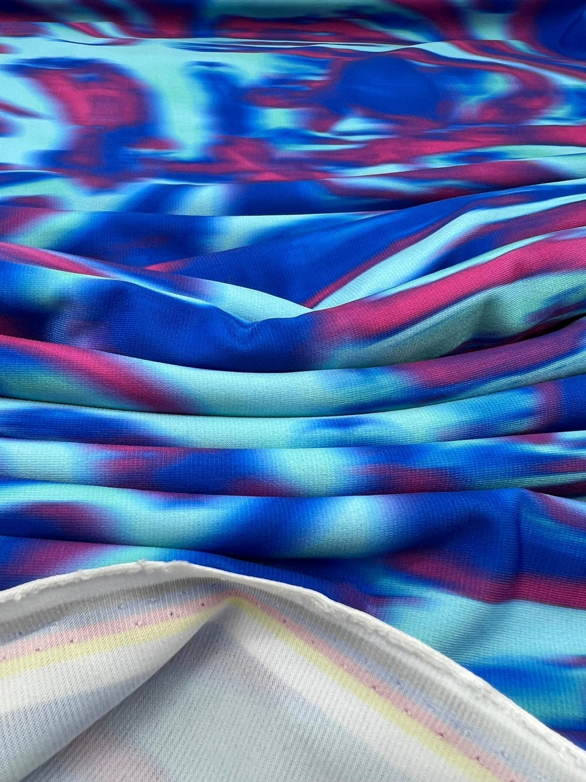 Blue Pink Mix Print ITY Fabric 2 Way Stretch