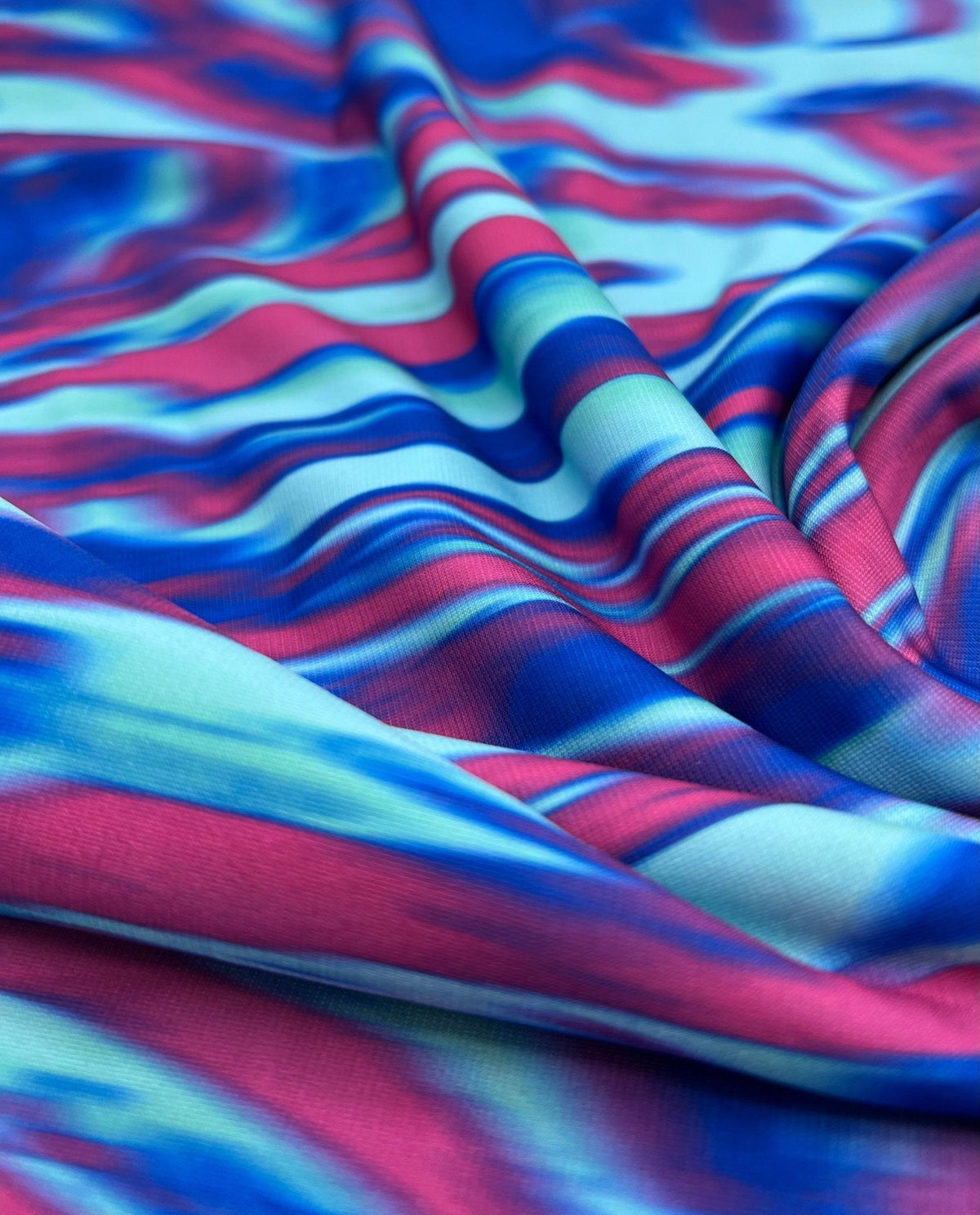 Blue Pink Mix Print ITY Fabric 2 Way Stretch
