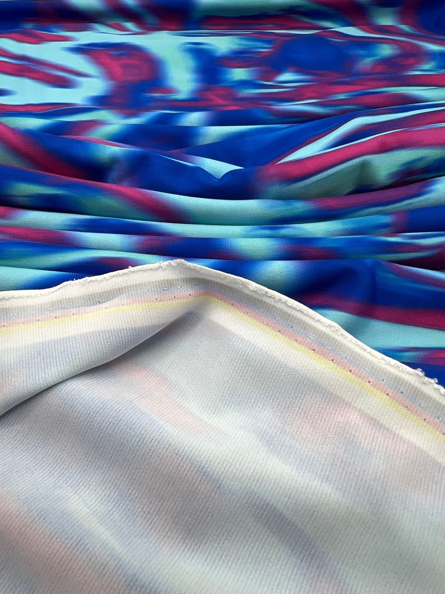 Blue Pink Mix Print ITY Fabric 2 Way Stretch