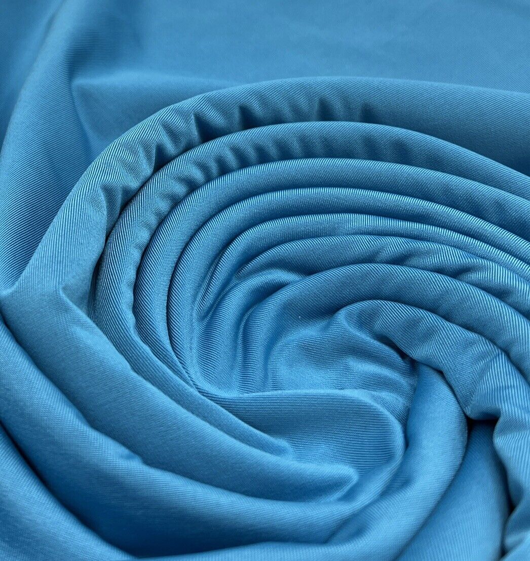 Blue Plain Shiny Soft Touch Slinky 4 Way Stretch Fabric