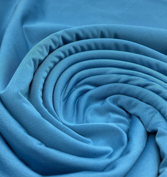 Blue Plain Shiny Soft Touch Slinky 4 Way Stretch Fabric