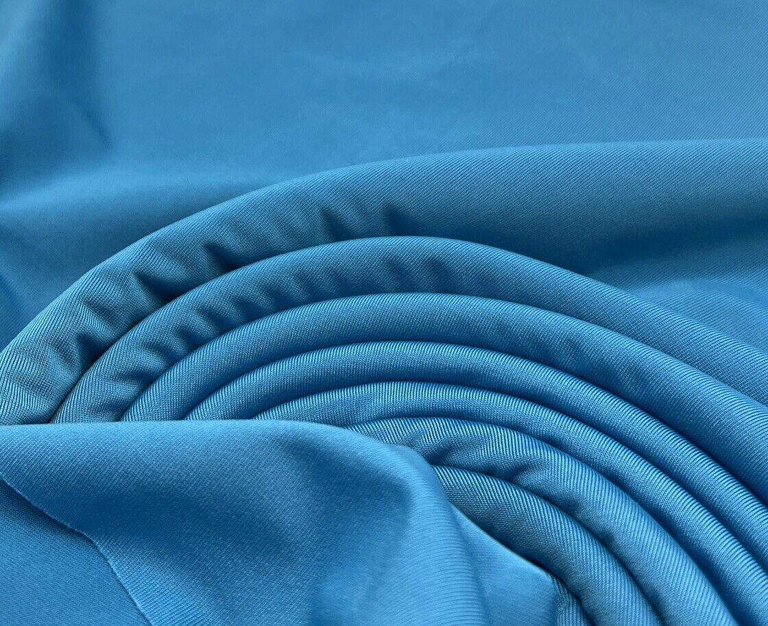 Blue Plain Shiny Soft Touch Slinky 4 Way Stretch Fabric