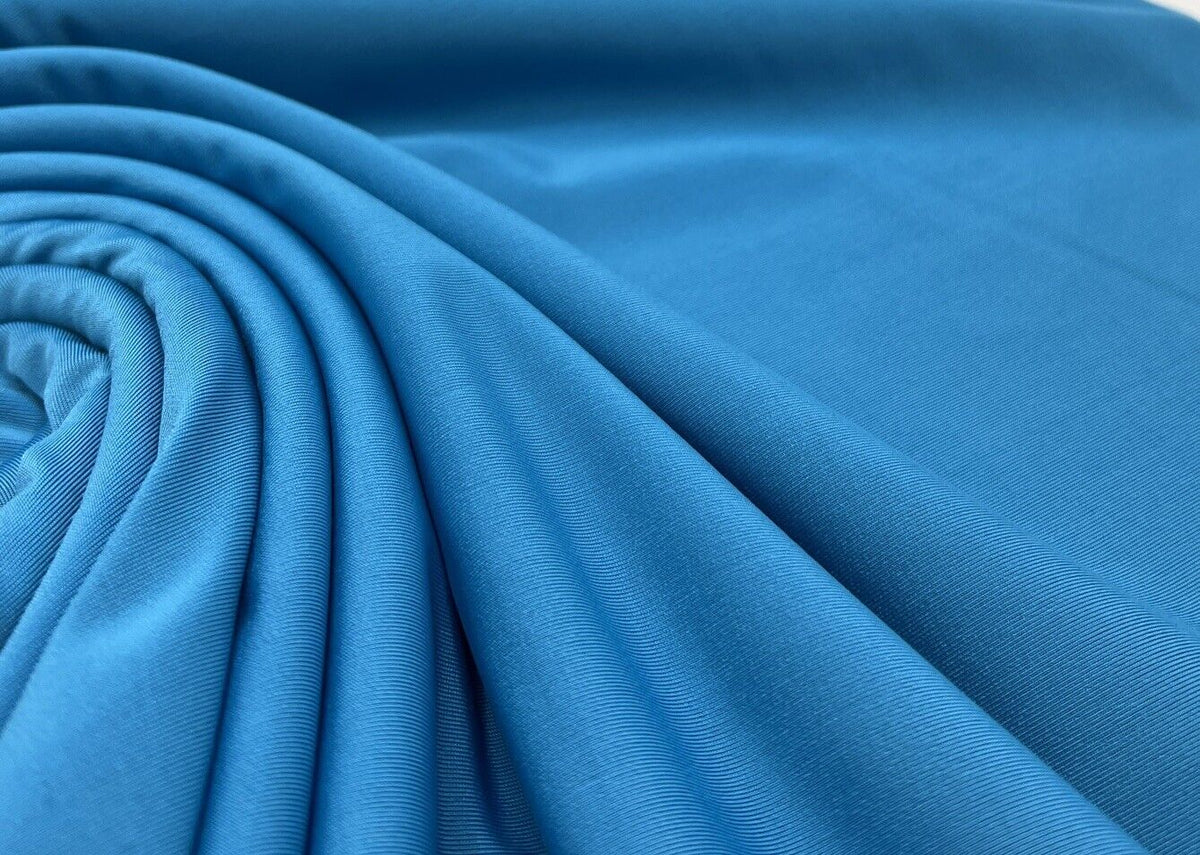 Blue Plain Shiny Soft Touch Slinky 4 Way Stretch Fabric