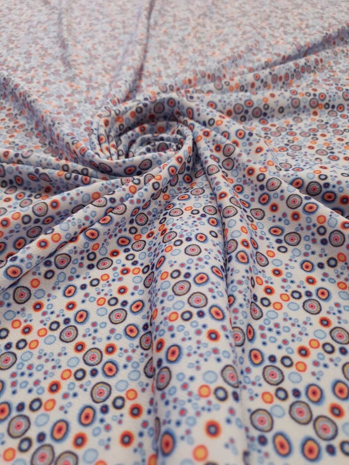 Blue Small Circles Print Lightweigh Jersey Crepe Fabric 4 Way Stretch