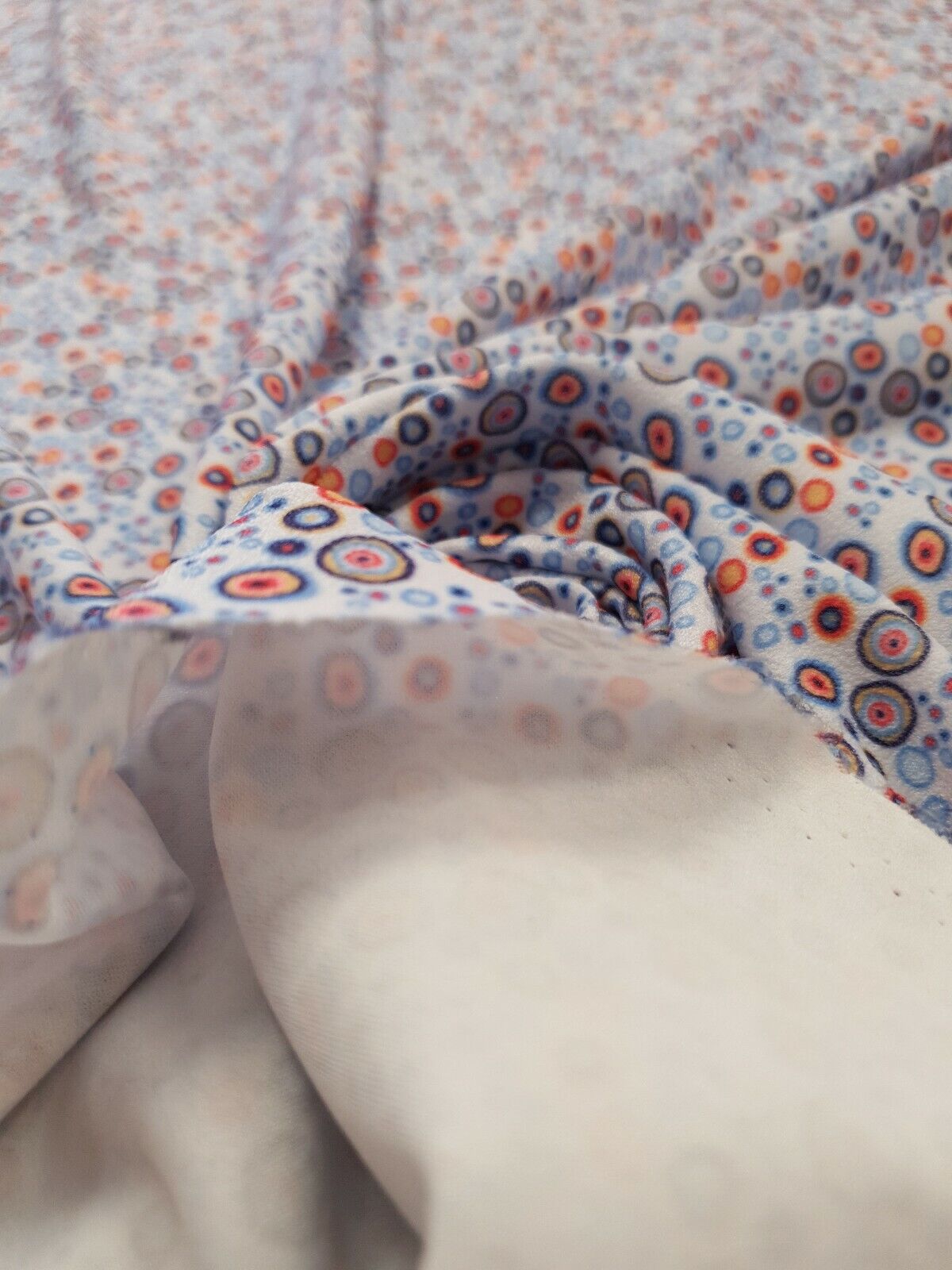 Blue Small Circles Print Lightweigh Jersey Crepe Fabric 4 Way Stretch