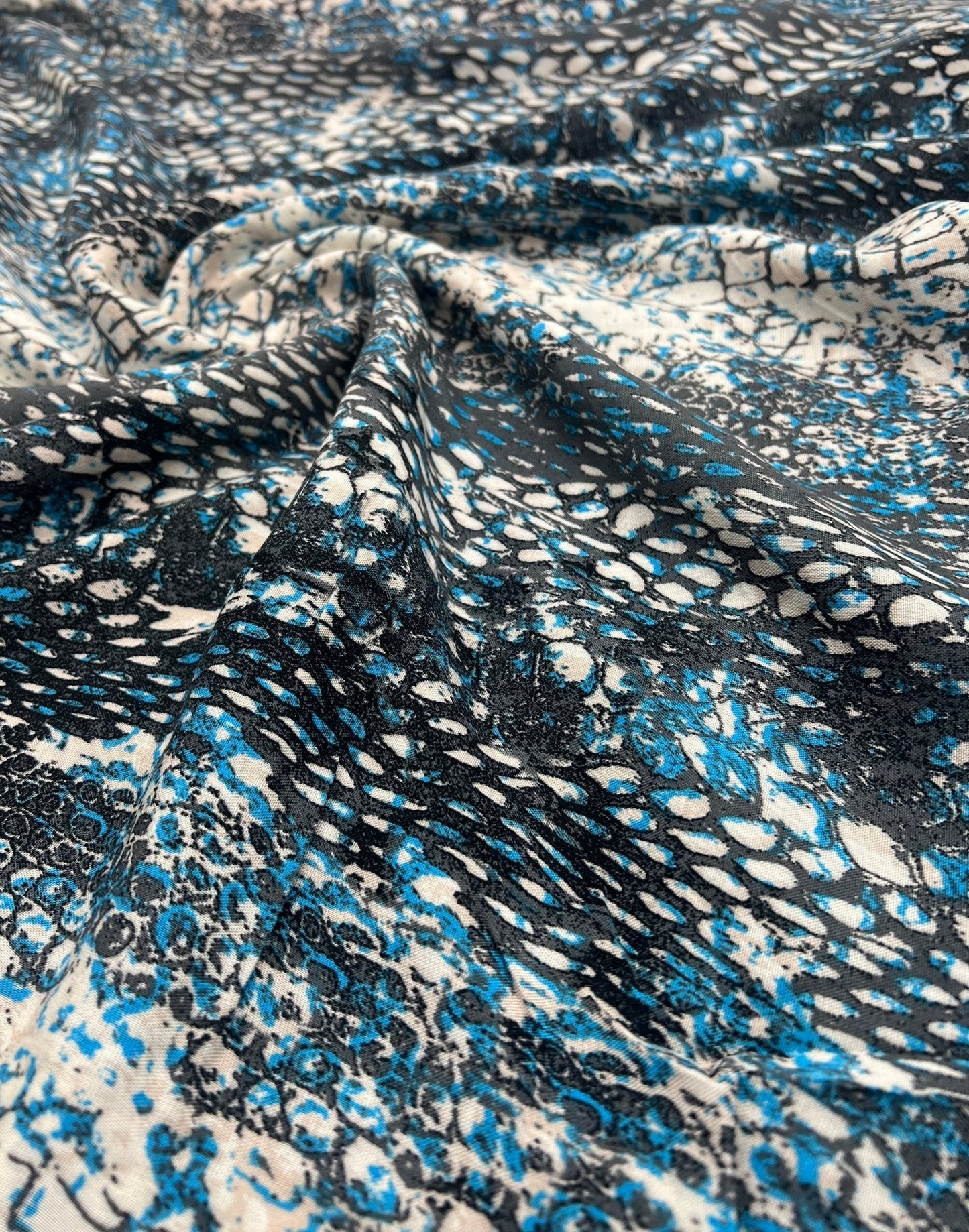 Blue Snake Mix 100% Viscose Non Stretch Fabric