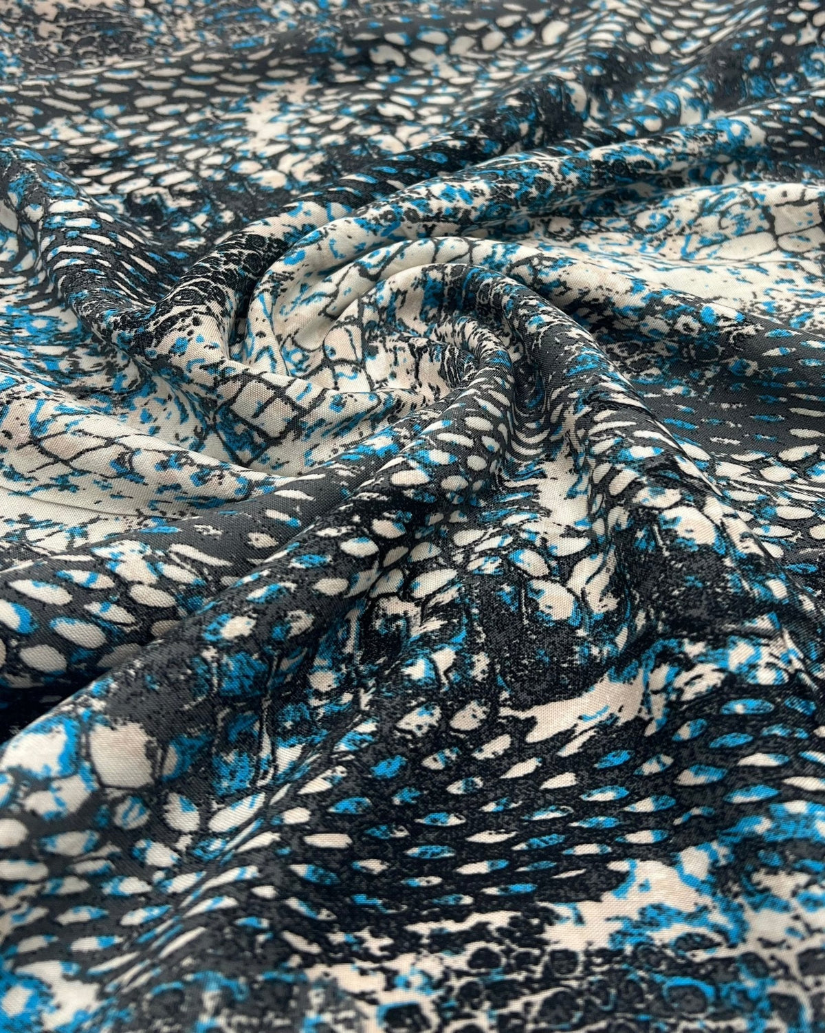 Blue Snake Mix 100% Viscose Non Stretch Fabric