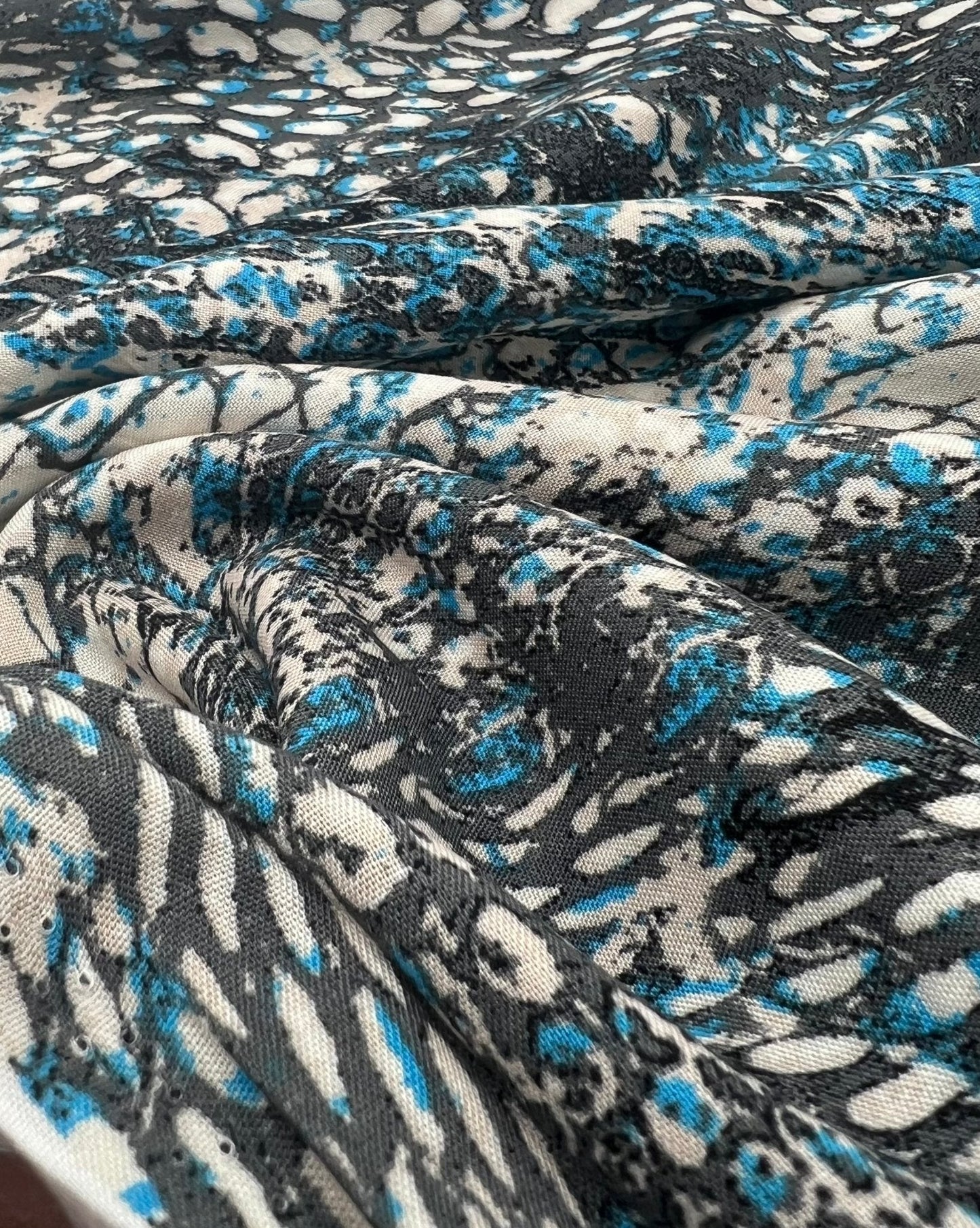 Blue Snake Mix 100% Viscose Non Stretch Fabric
