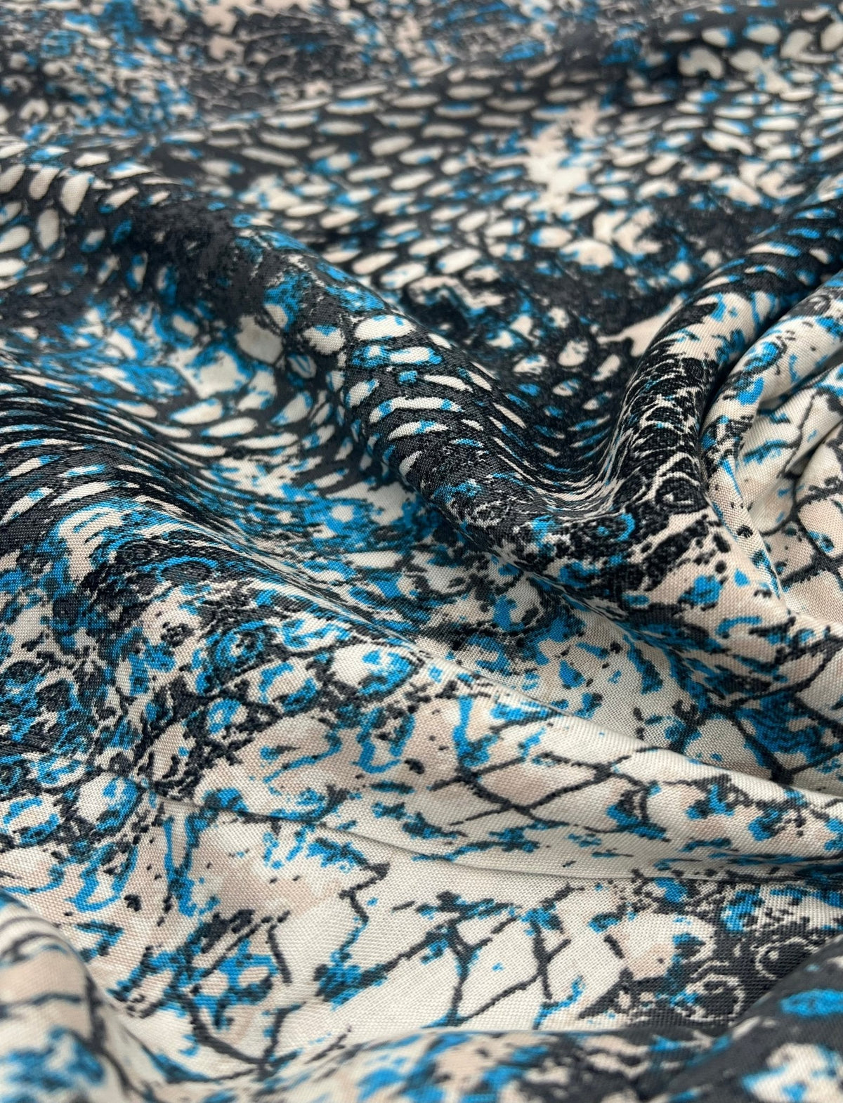 Blue Snake Mix 100% Viscose Non Stretch Fabric