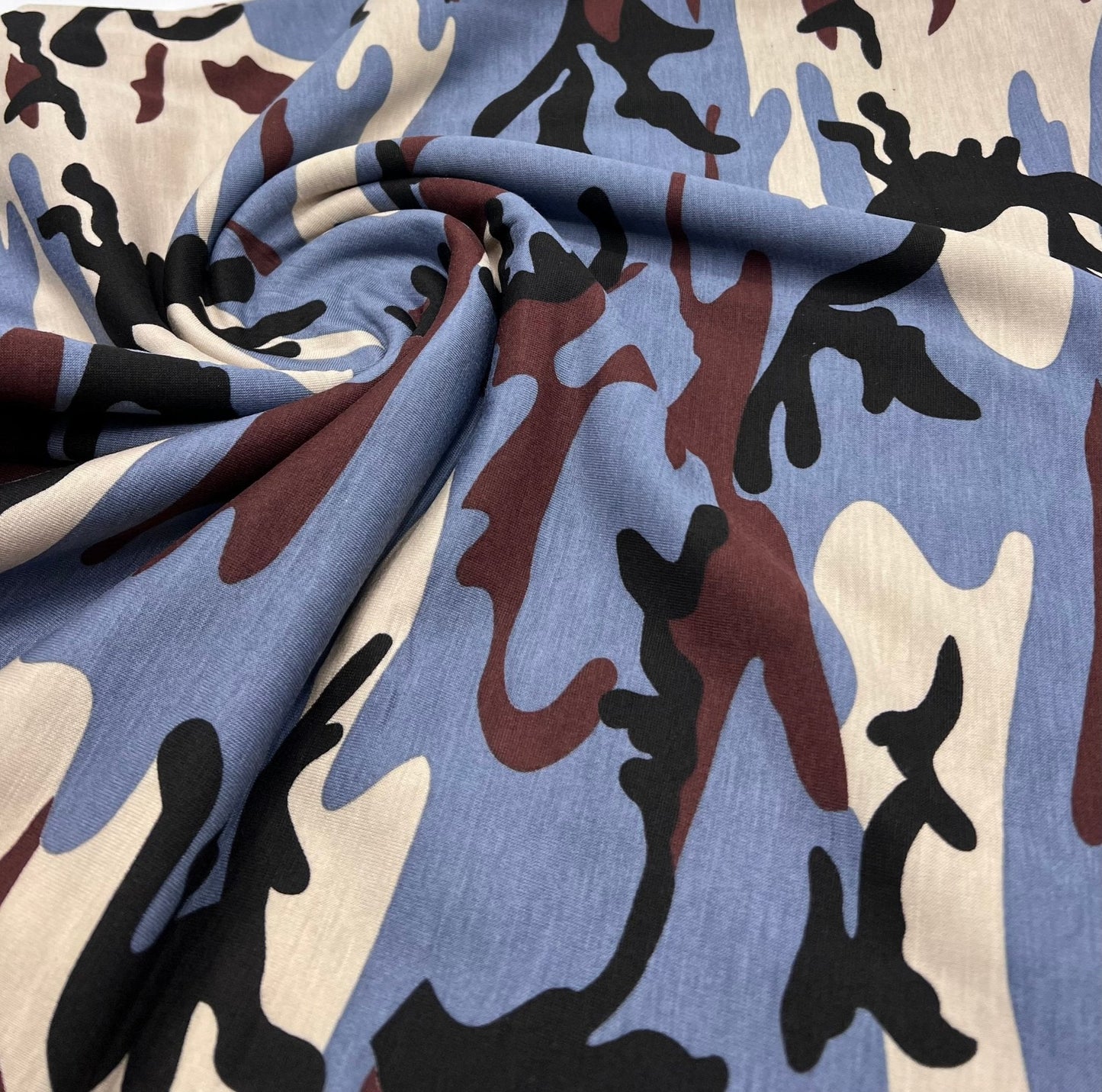 Blue Stone Brown Camo Mix Print Viscose Elastane Fabric