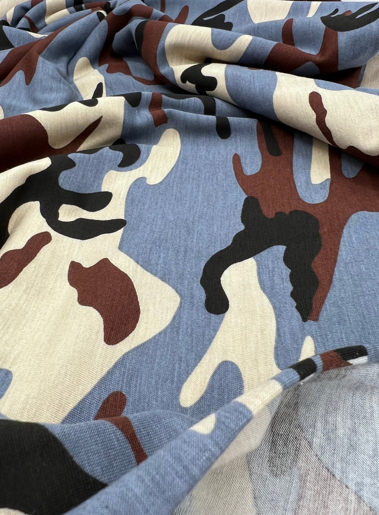Blue Stone Brown Camo Mix Print Viscose Elastane Fabric