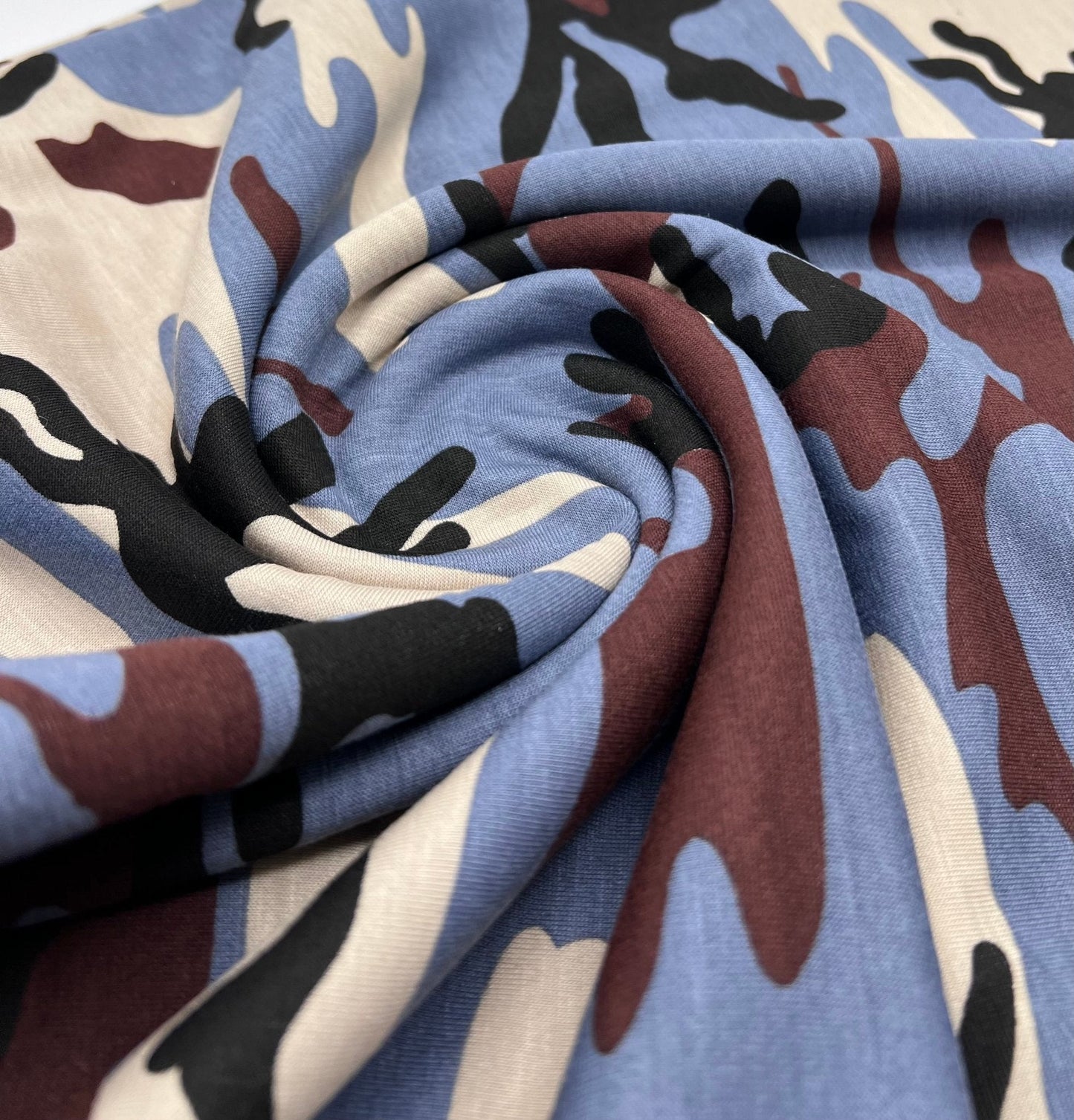 Blue Stone Brown Camo Mix Print Viscose Elastane Fabric