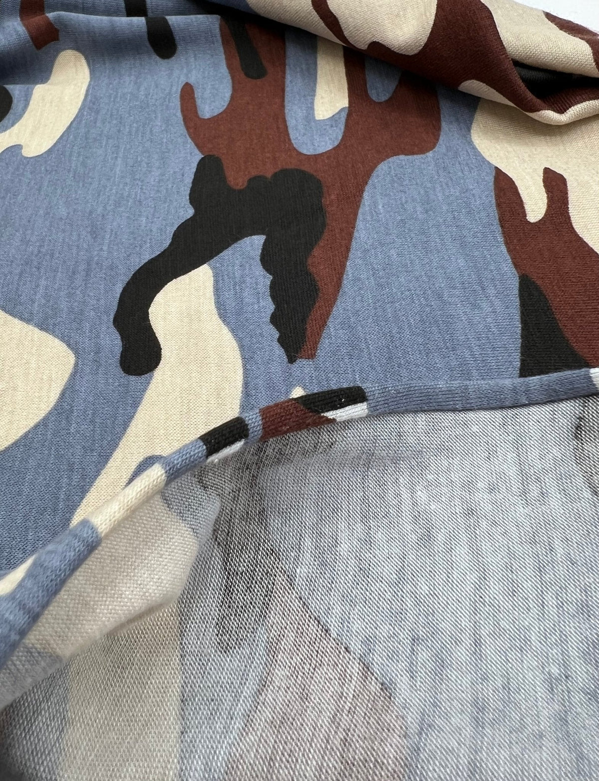 Blue Stone Brown Camo Mix Print Viscose Elastane Fabric