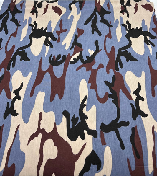 Blue Stone Brown Camo Mix Print Viscose Elastane Fabric
