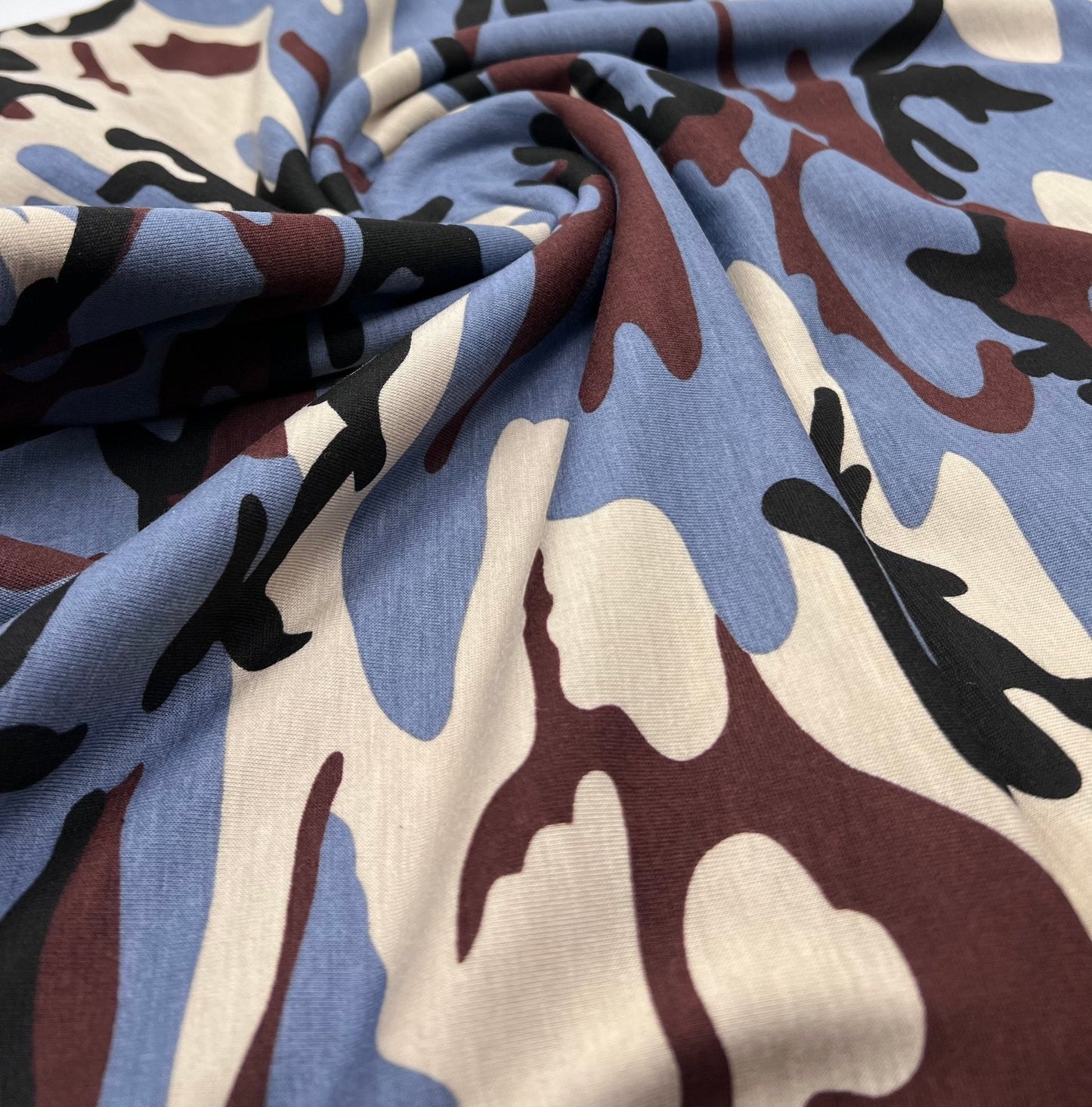 Blue Stone Brown Camo Mix Print Viscose Elastane Fabric