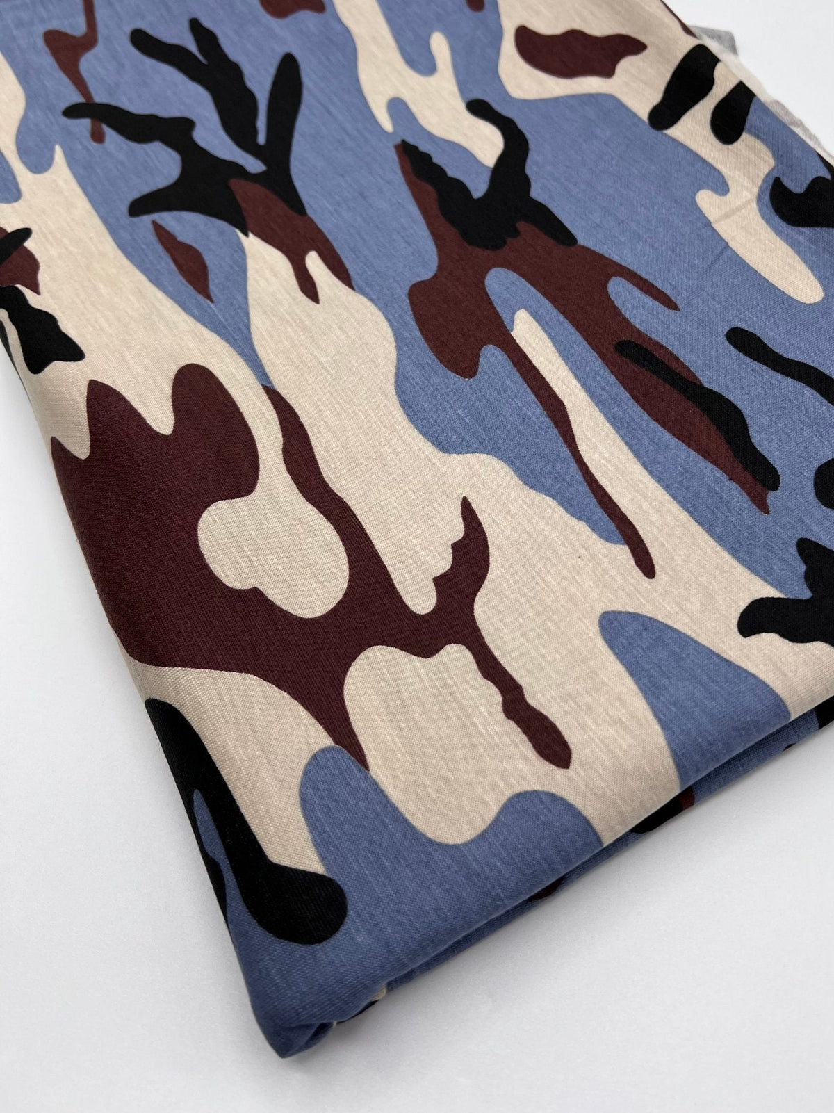 Blue Stone Brown Camo Mix Print Viscose Elastane Fabric