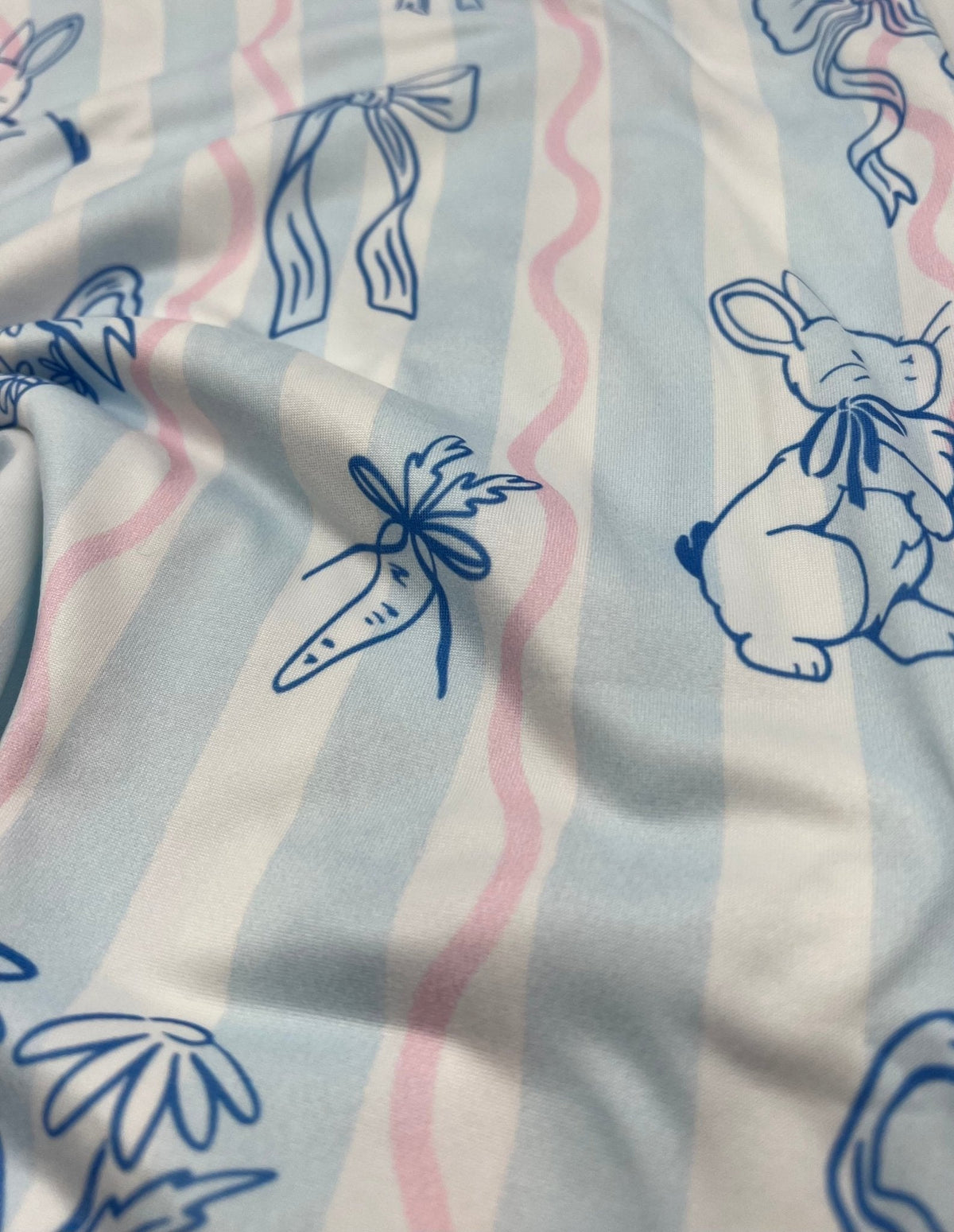 Blue Stripe Bunny Super Soft Print Spun Poly Stretch Fabric