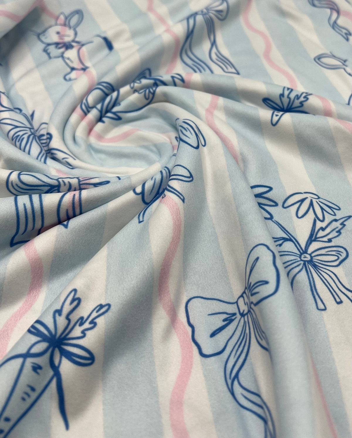 Blue Stripe Bunny Super Soft Print Spun Poly Stretch Fabric