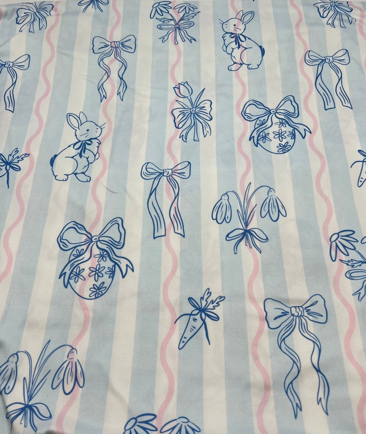 Blue Stripe Bunny Super Soft Print Spun Poly Stretch Fabric
