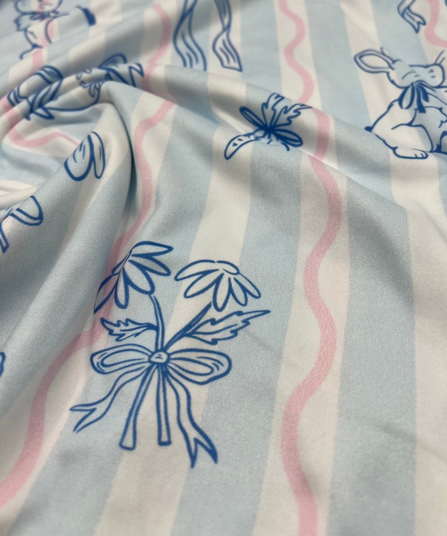 Blue Stripe Bunny Super Soft Print Spun Poly Stretch Fabric