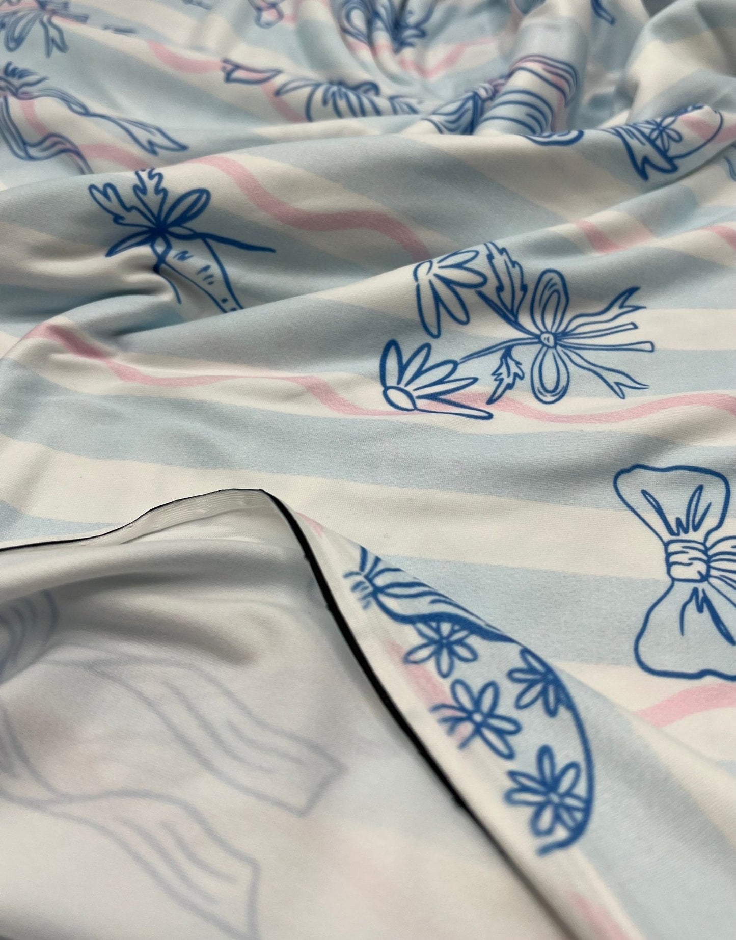 Blue Stripe Bunny Super Soft Print Spun Poly Stretch Fabric