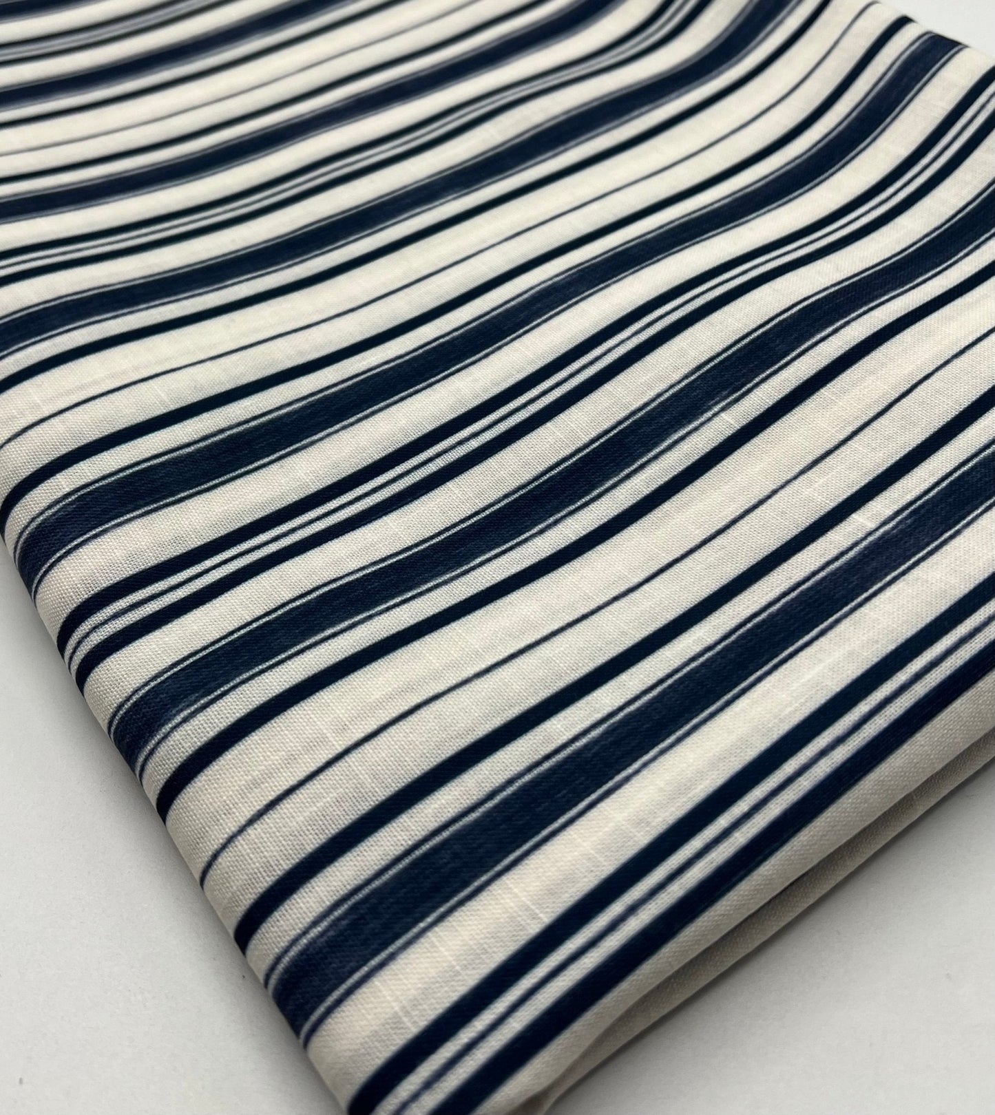 Blue Stripe Linen Look Non Stretch Fabric