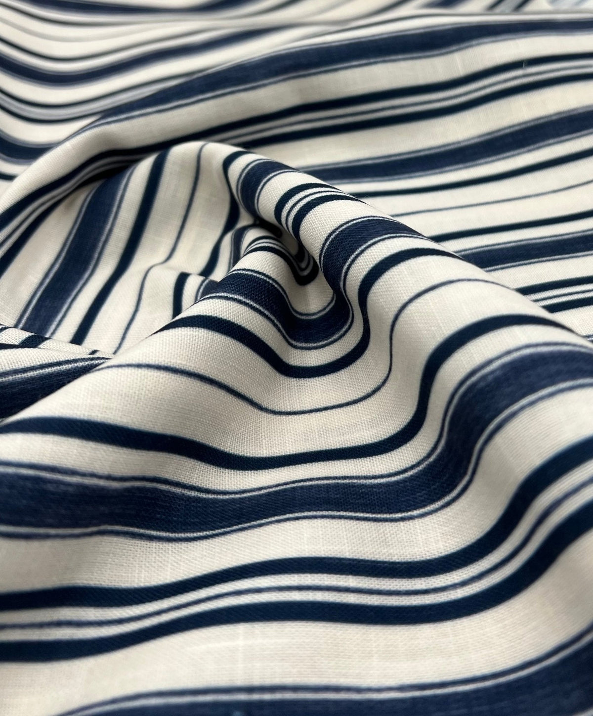 Blue Stripe Linen Look Non Stretch Fabric