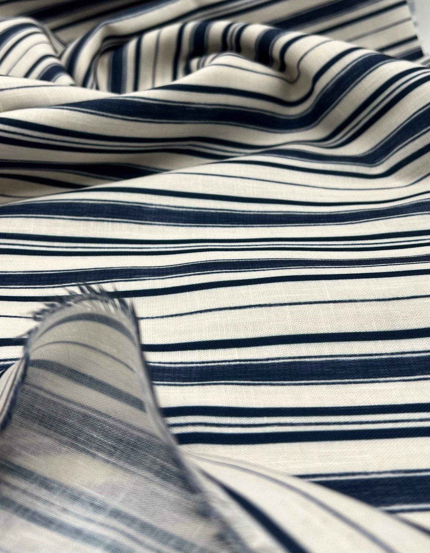 Blue Stripe Linen Look Non Stretch Fabric