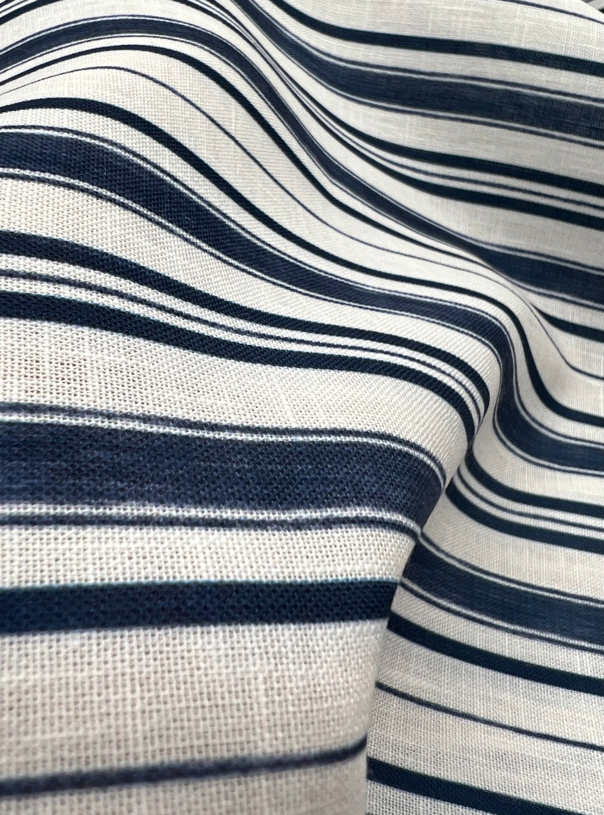 Blue Stripe Linen Look Non Stretch Fabric