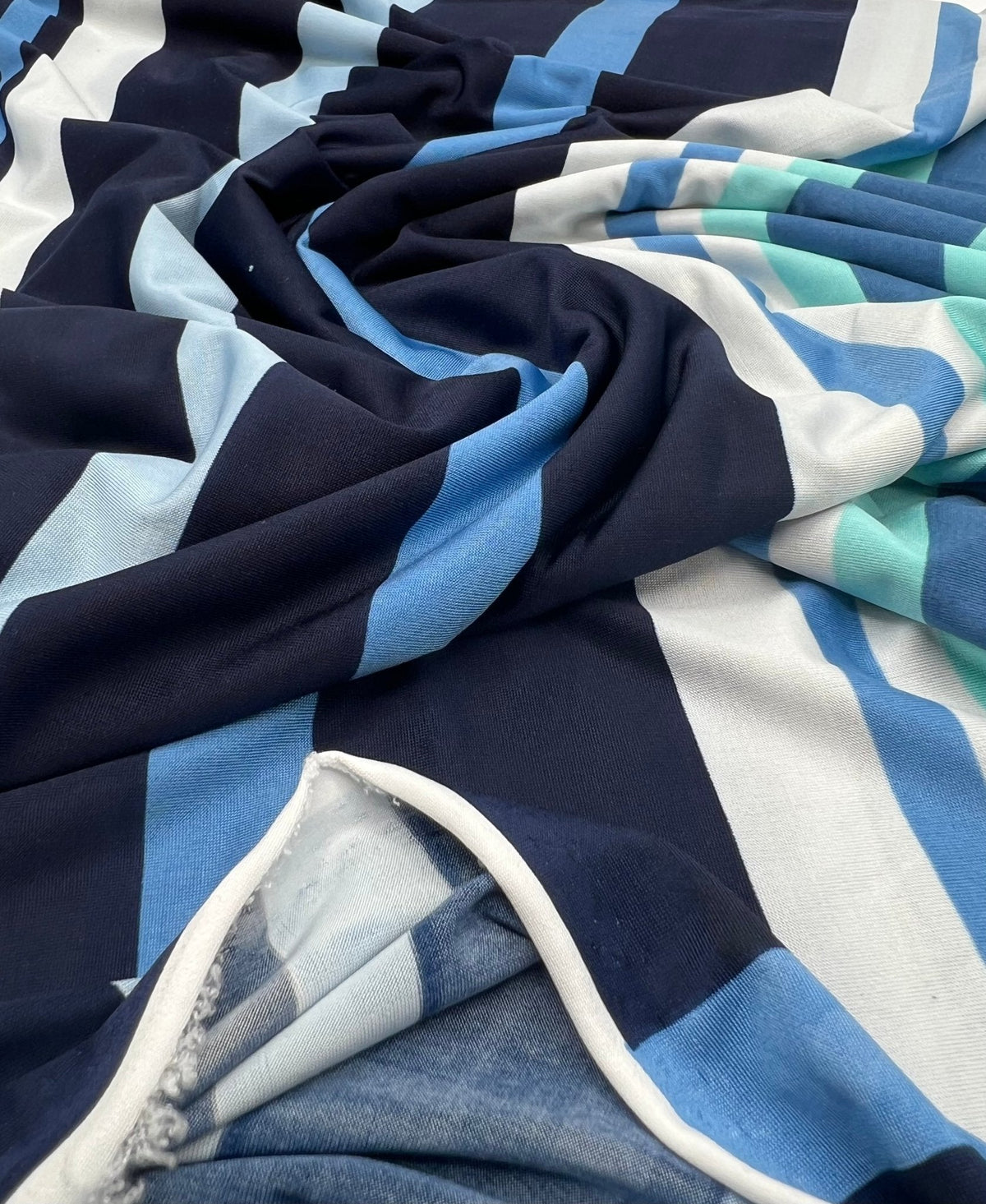 Blue Stripe Print Soft Touch 4 Way Stretch Fabric