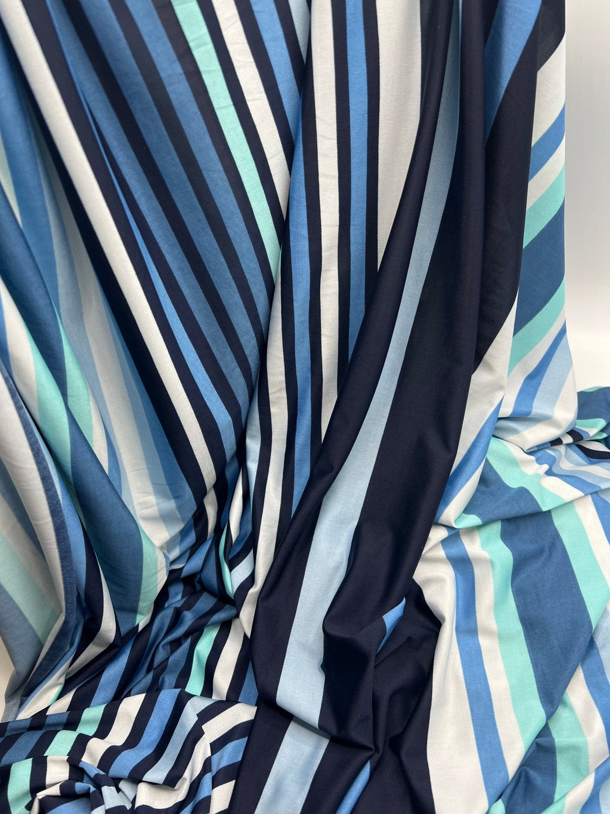 Blue Stripe Print Soft Touch 4 Way Stretch Fabric