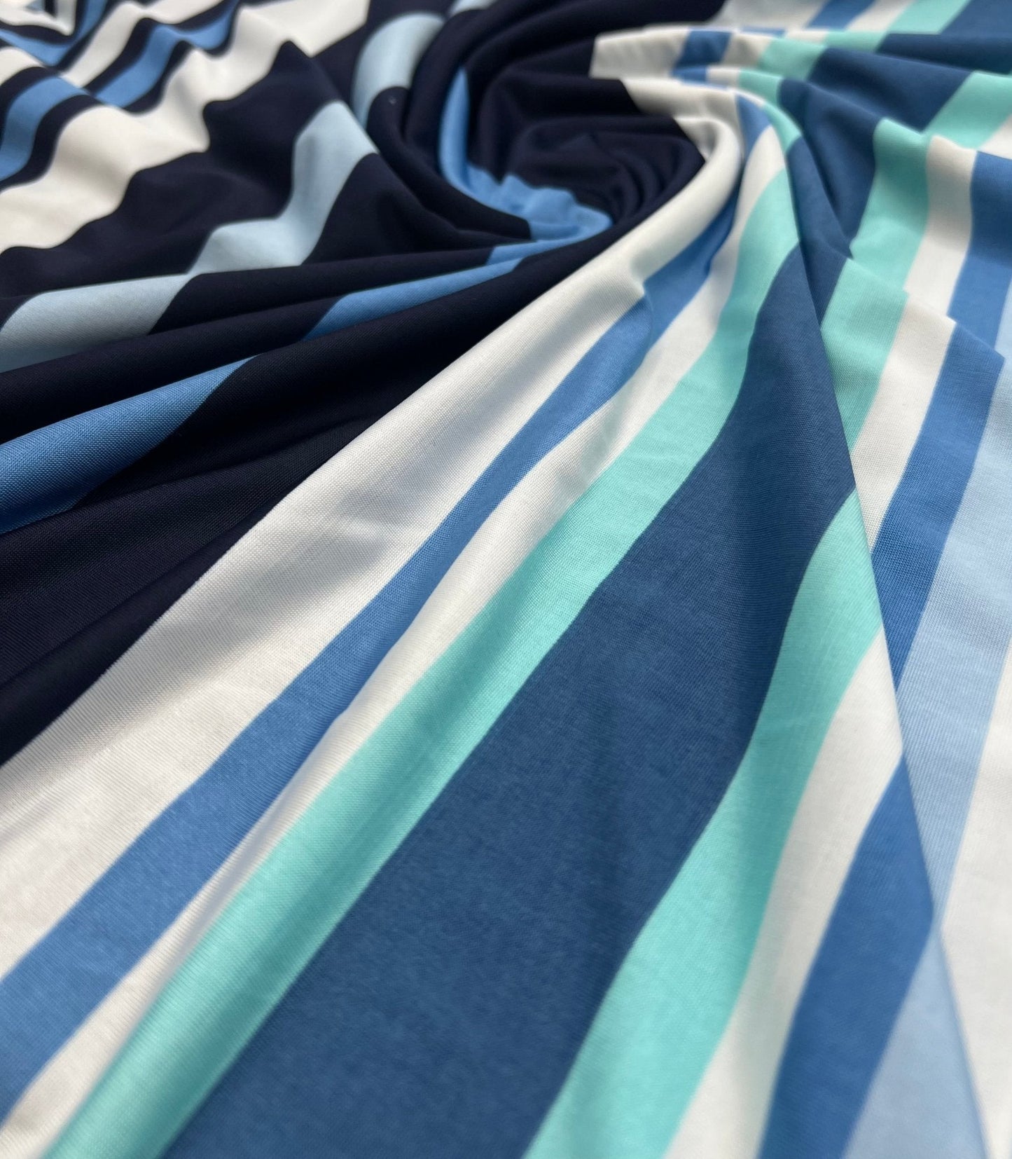 Blue Stripe Print Soft Touch 4 Way Stretch Fabric