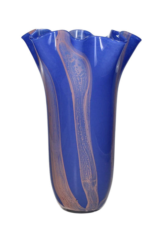 Blue Twist Glass Vase with Scallop