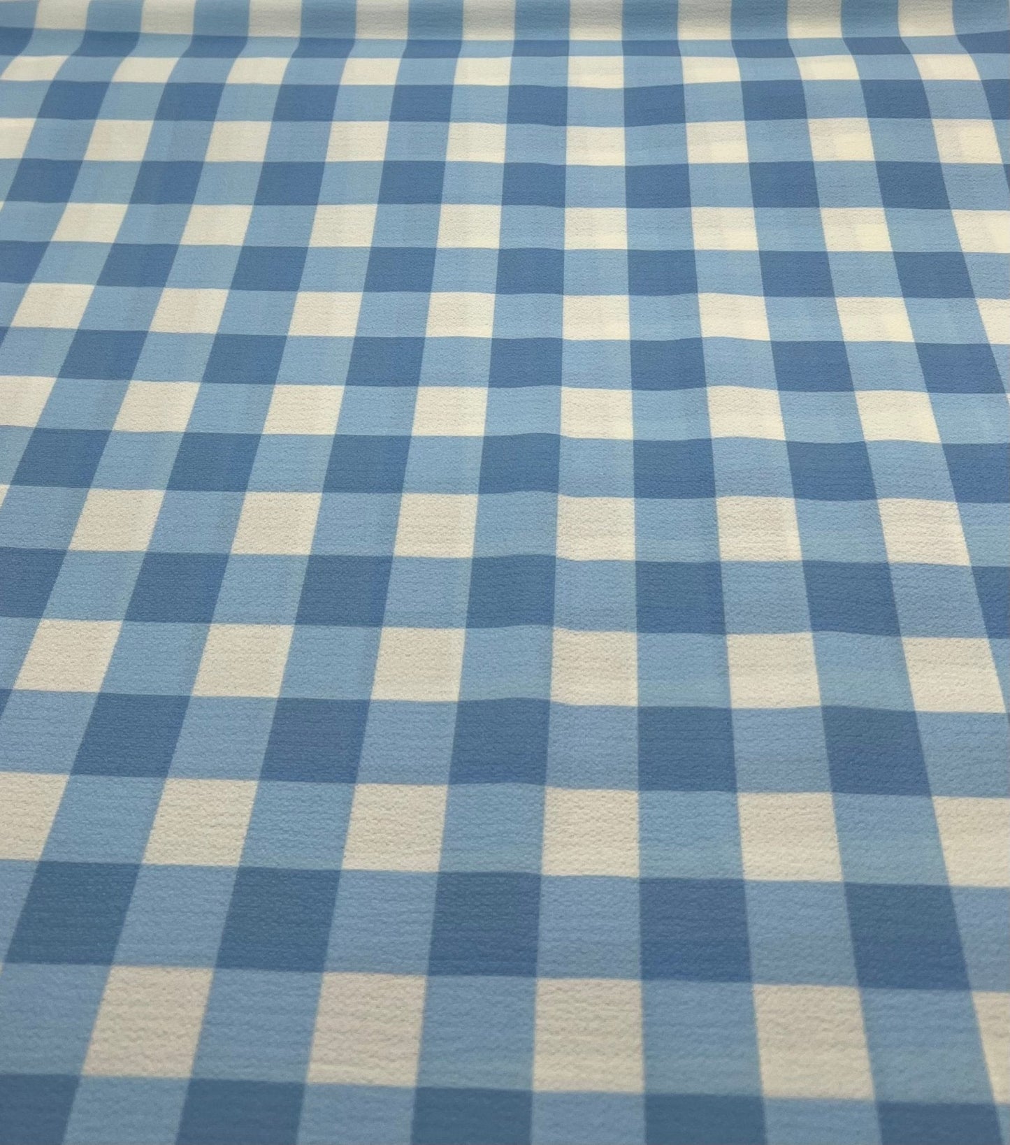 Blue White Check Print Lightweight Bubble Crepe Fabric